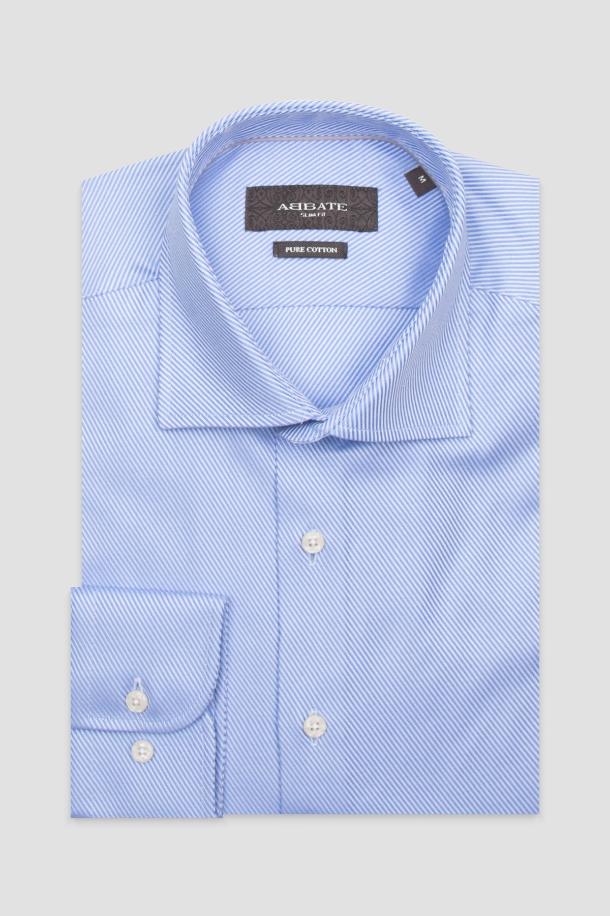 Abbate Marco Twill %100 Pamuk Slim Fit Açık Mavi Klasik Yaka Erkek Çizgili Gömlek