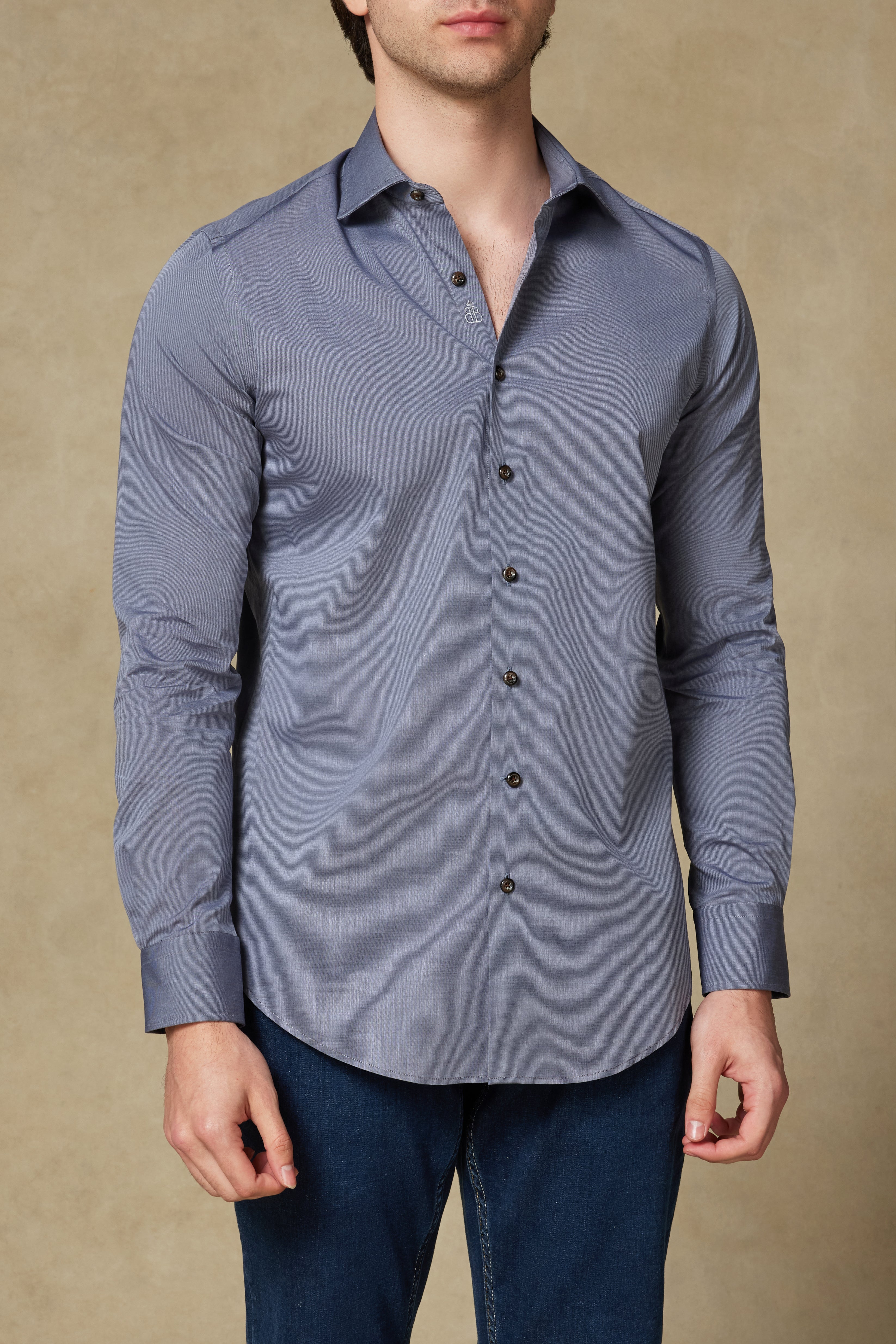 Abbate Marco Poplin Pamuklu Slim Fit Gri Klasik Yaka Erkek Düz Gömlek