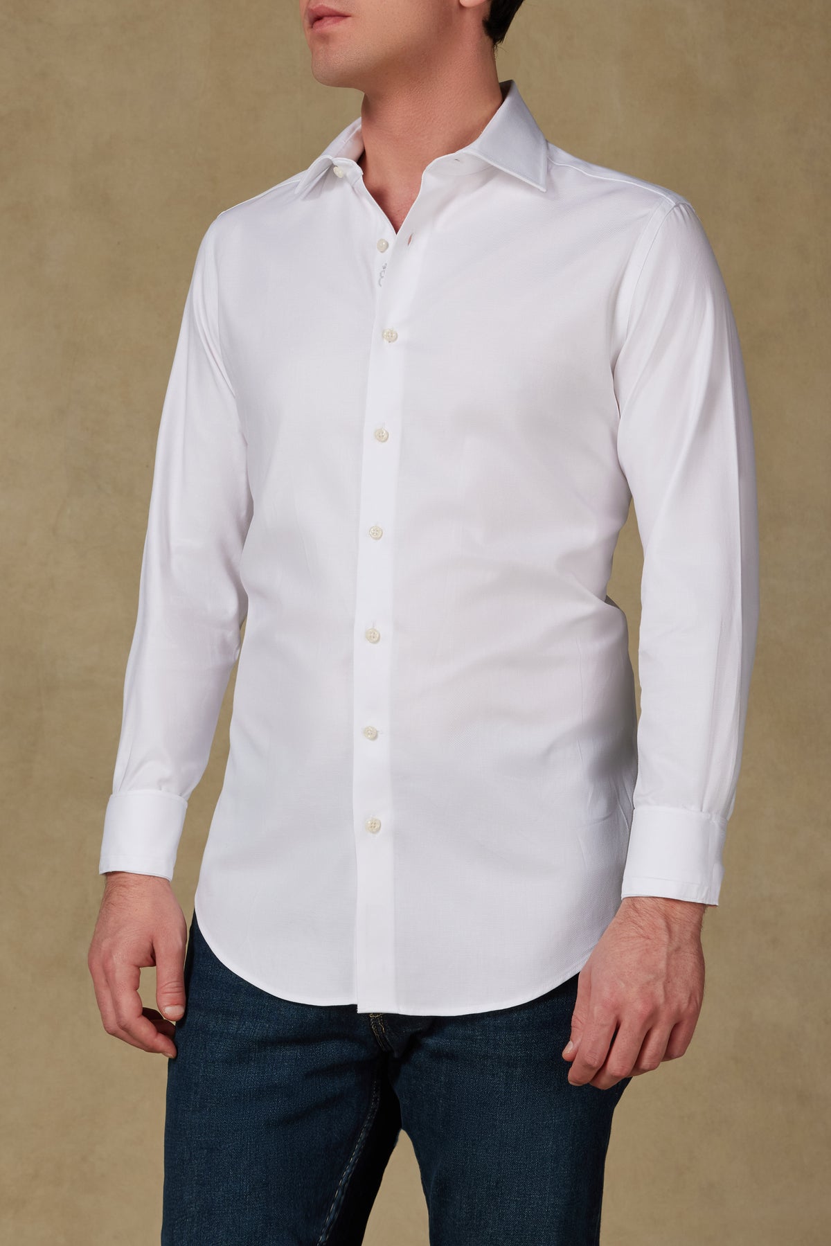 Abbate Marco Twill Pamuklu Slim Fit Beyaz Klasik Yaka Erkek Düz Gömlek