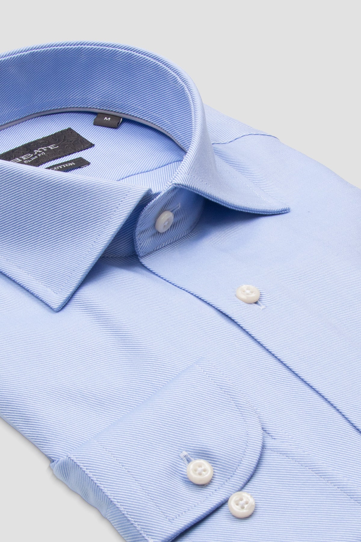 Abbate Marco Twill %100 Pamuk Slim Fit Açık Mavi Klasik Yaka Erkek Düz Gömlek