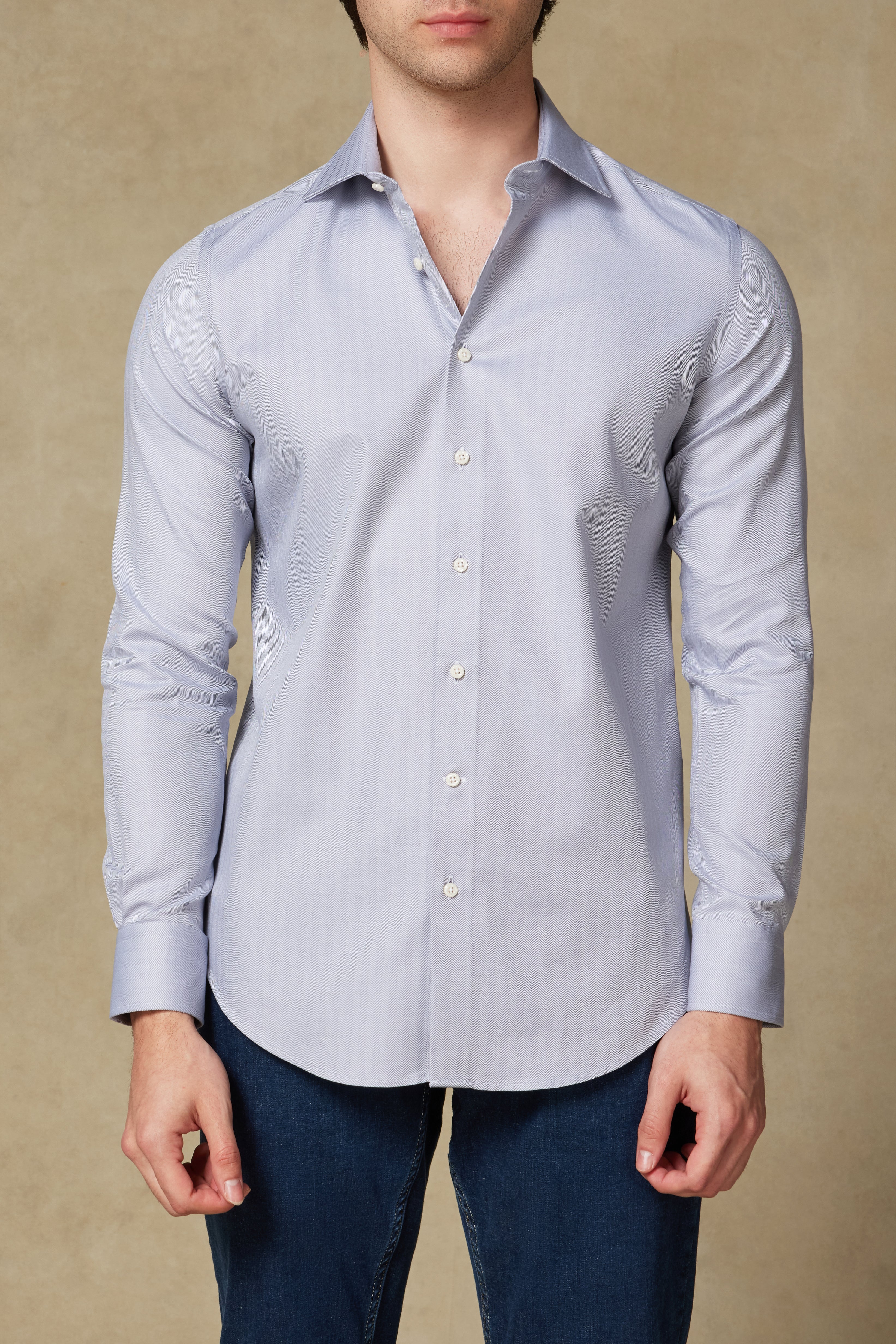 Abbate Marco Balıksırtı Pamuklu Slim Fit Gri Klasik Yaka Erkek Düz Gömlek