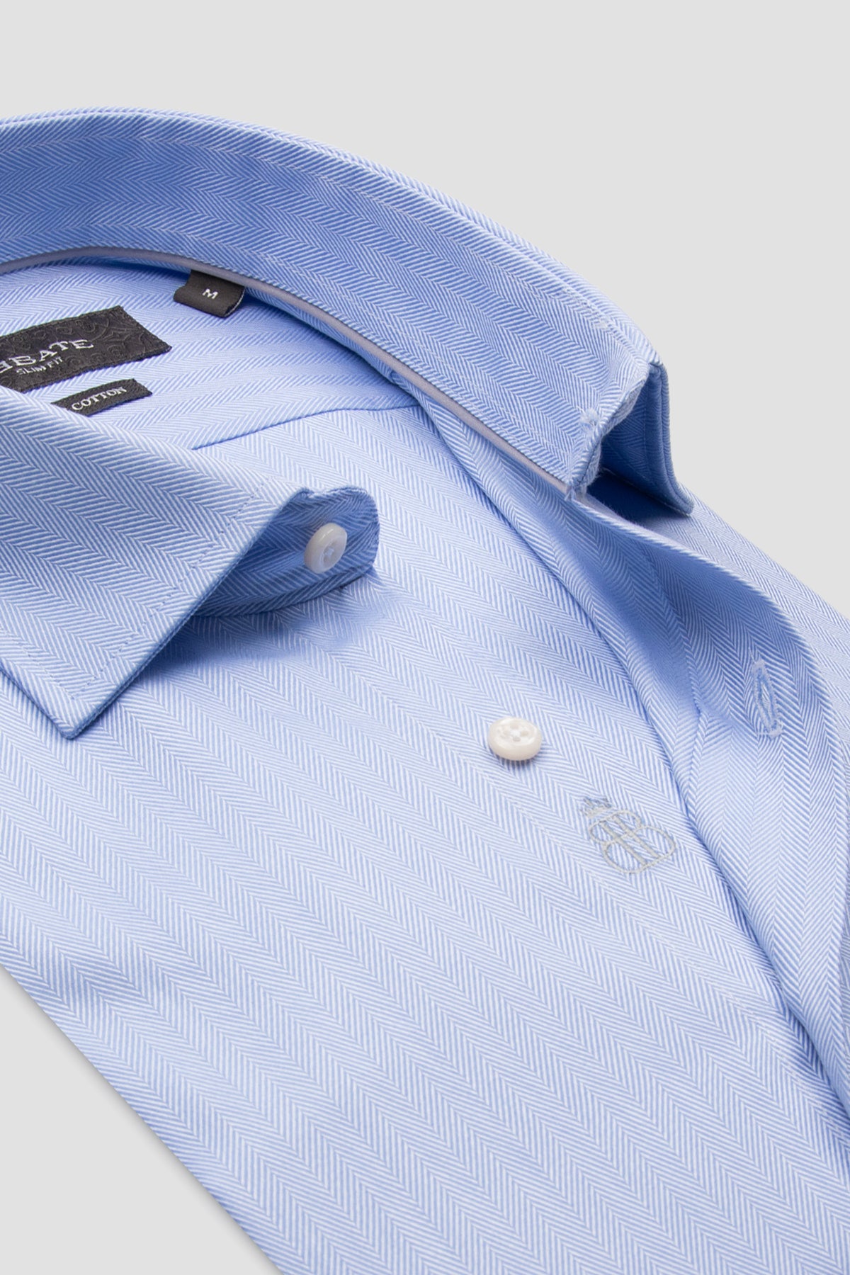 Abbate Marco Herringbone Pamuklu Slim Fit Açık Mavi Klasik Yaka Erkek Düz Gömlek