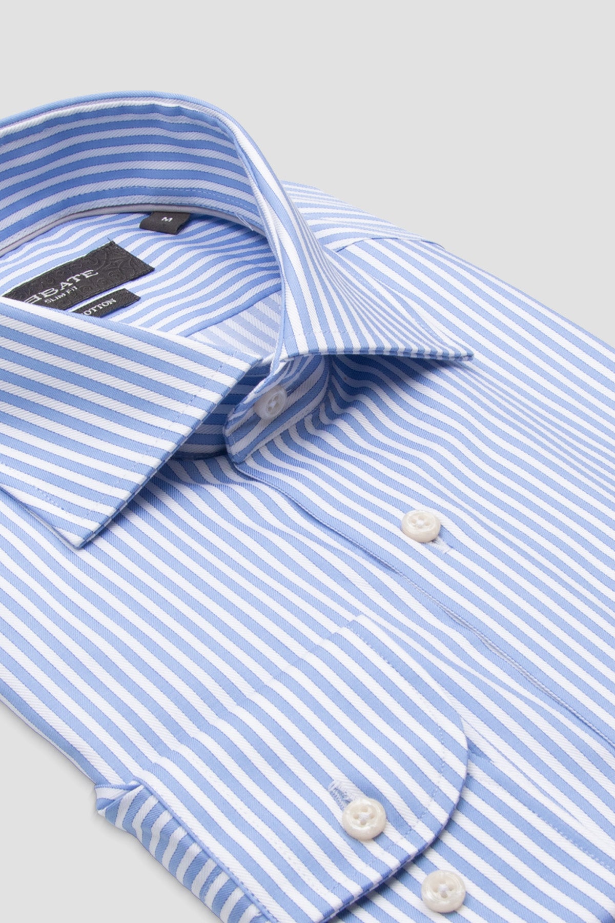Abbate Marco Twill %100 Pamuk Slim Fit Açık Mavi Klasik Yaka Erkek Çizgili Gömlek
