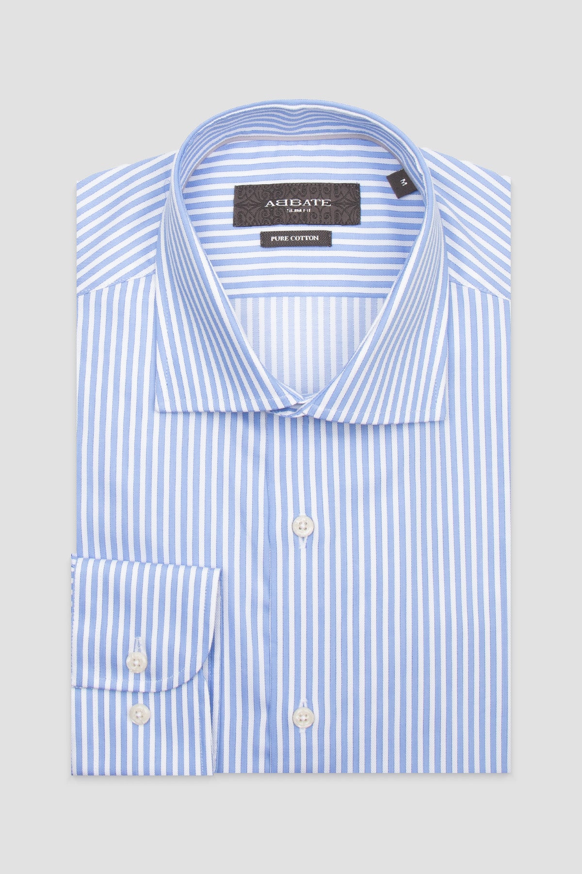 Abbate Marco Twill %100 Pamuk Slim Fit Açık Mavi Klasik Yaka Erkek Çizgili Gömlek