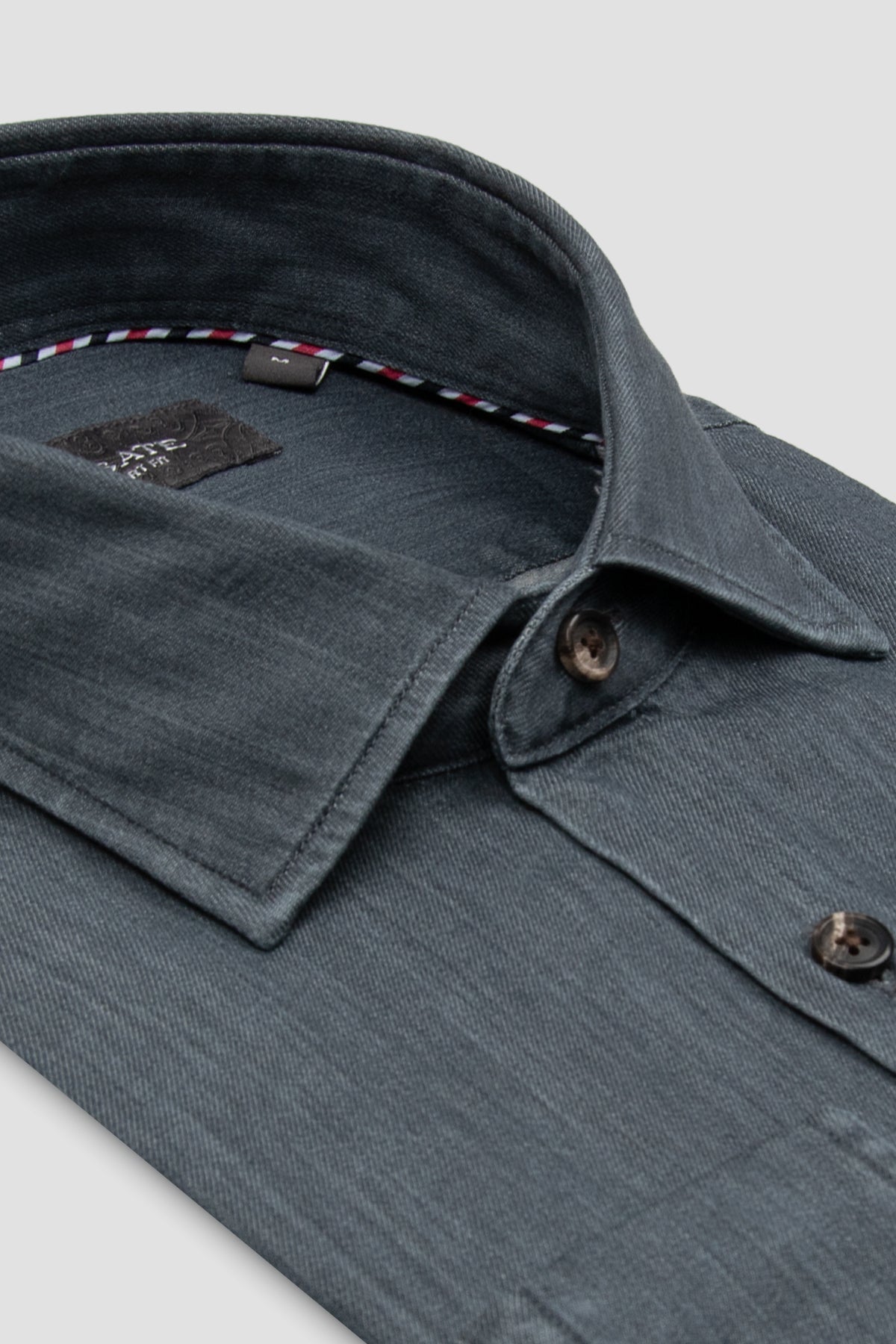 Abbate Santo Twill Pamuklu Comfort Fit Koyu Gri Düğmeli Yaka Erkek Düz Gömlek