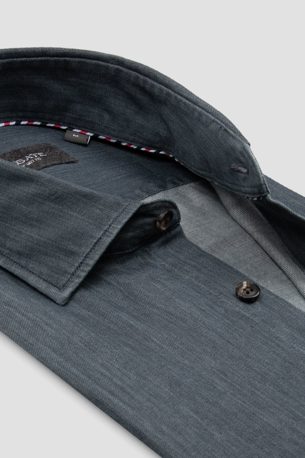 Abbate Santo Twill Pamuklu Comfort Fit Koyu Gri Düğmeli Yaka Erkek Düz Gömlek