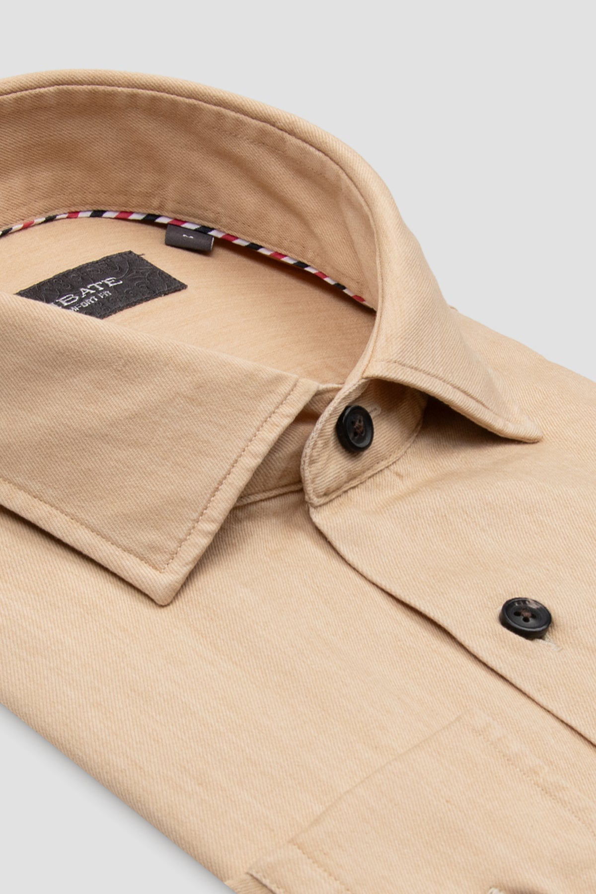 Abbate Santo Twill Pamuklu Comfort Fit Koyu Bej Düğmeli Yaka Erkek Düz Gömlek