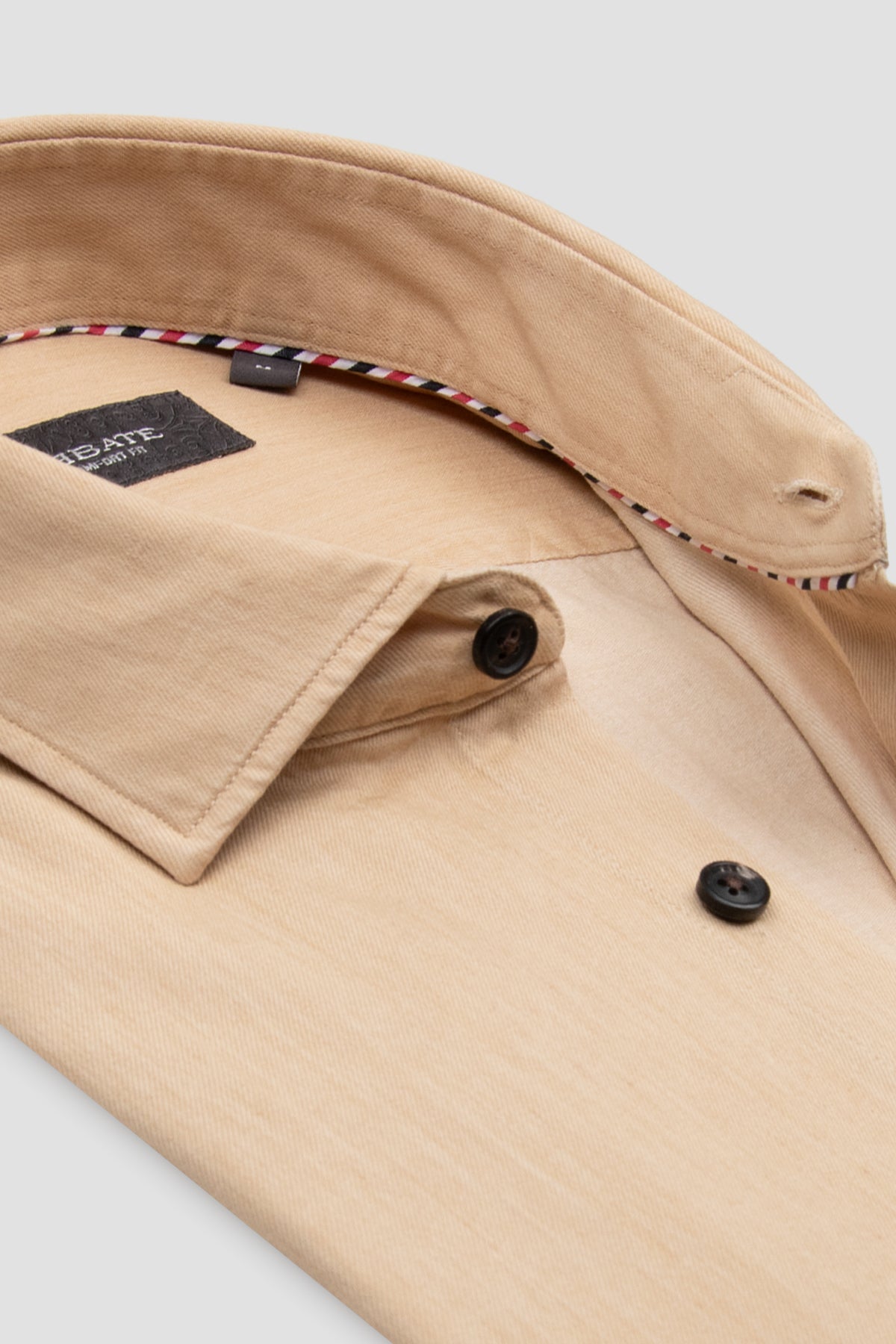 Abbate Santo Twill Pamuklu Comfort Fit Koyu Bej Düğmeli Yaka Erkek Düz Gömlek