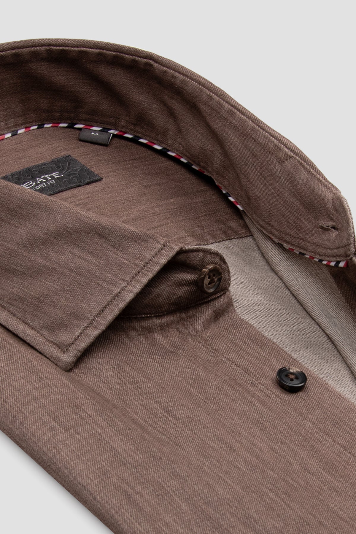 Abbate Santo Twill Pamuklu Comfort Fit Kahverengi Düğmeli Yaka Erkek Düz Gömlek