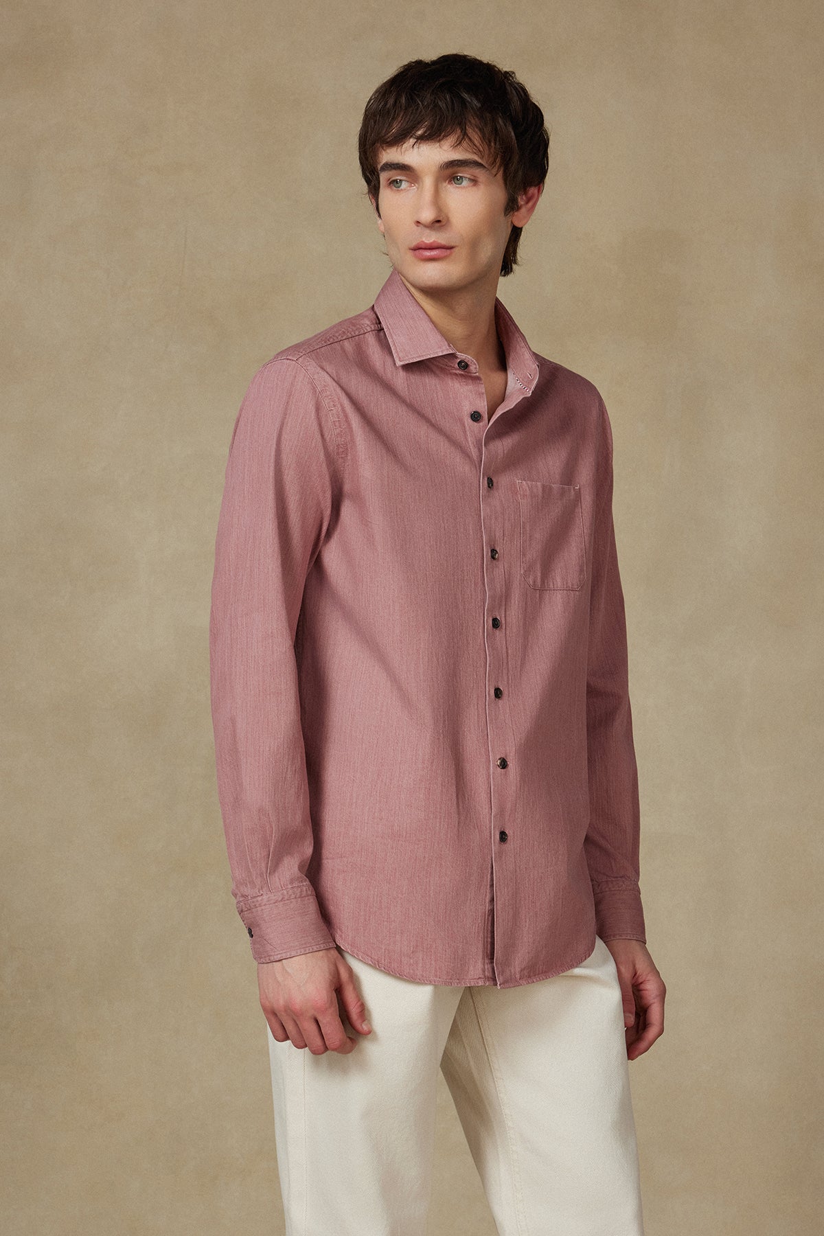 Abbate Santo Twill Pamuklu Comfort Fit Pembe Düğmeli Yaka Erkek Düz Gömlek