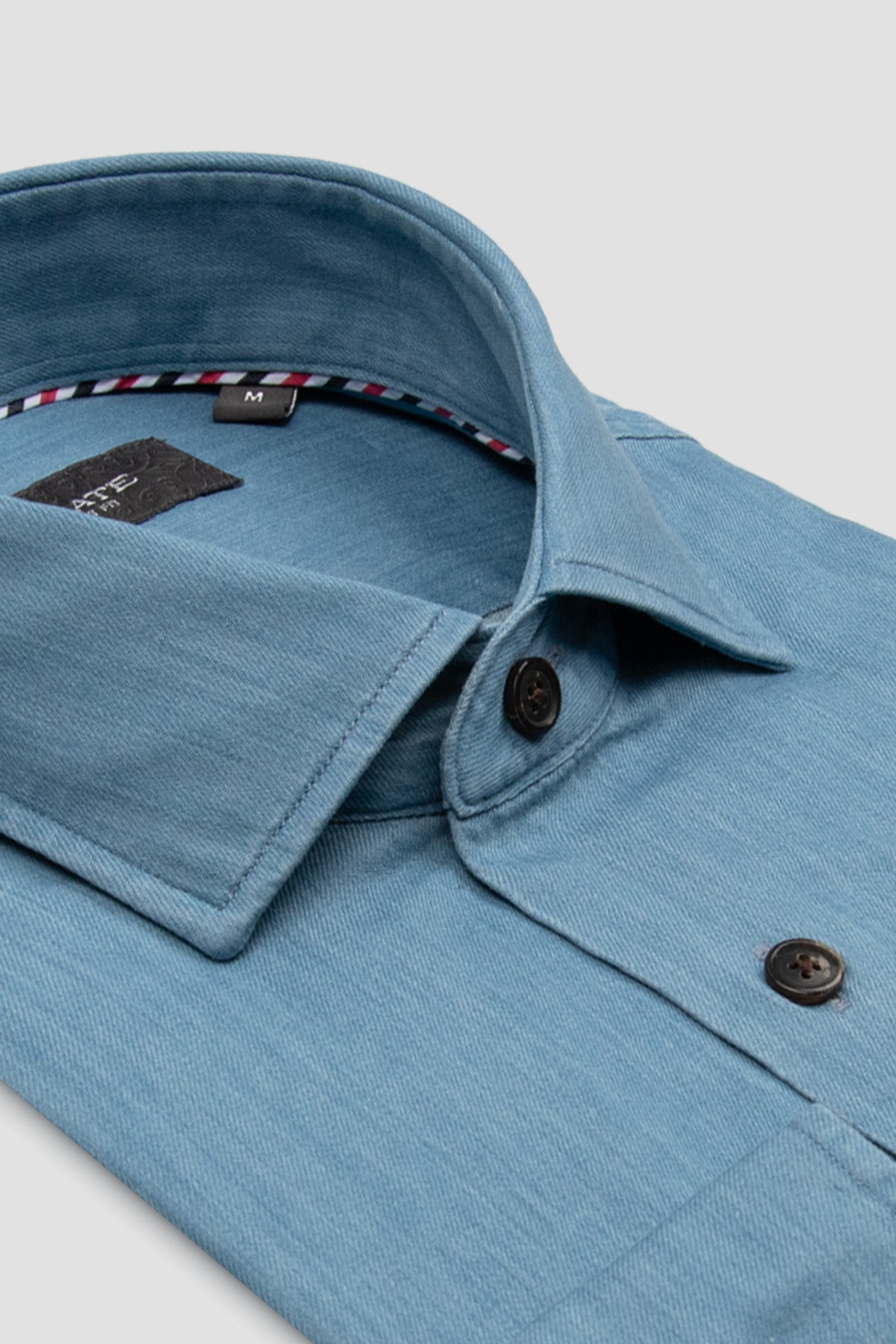 Abbate Santo Twill Pamuklu Comfort Fit Mavi Düğmeli Yaka Erkek Düz Gömlek