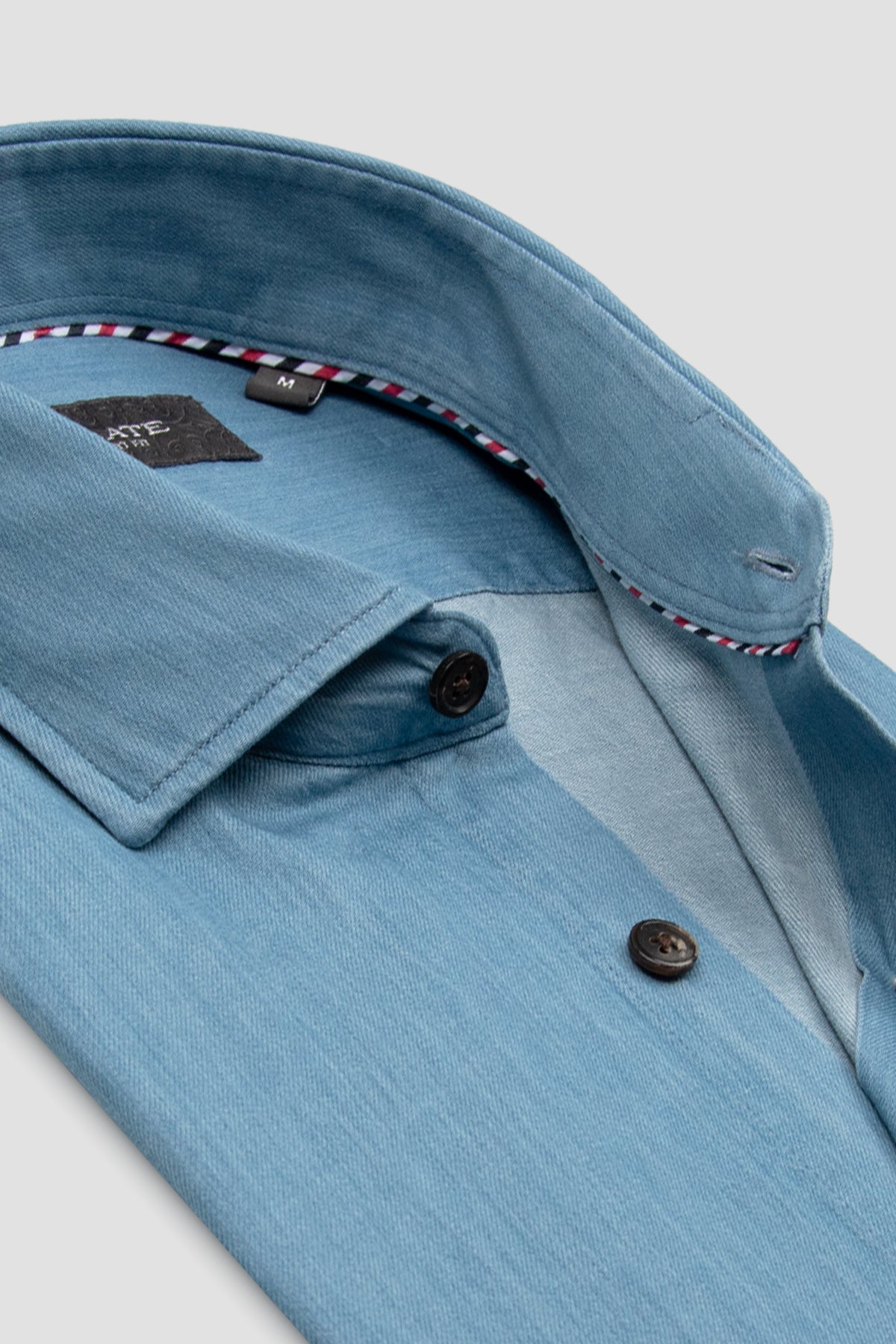 Abbate Santo Twill Pamuklu Comfort Fit Mavi Düğmeli Yaka Erkek Düz Gömlek