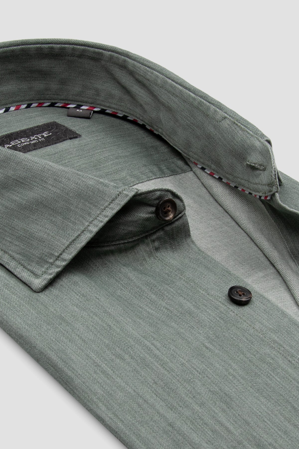 Abbate Santo Twill Pamuklu Comfort Fit Yeşil Düğmeli Yaka Erkek Düz Gömlek