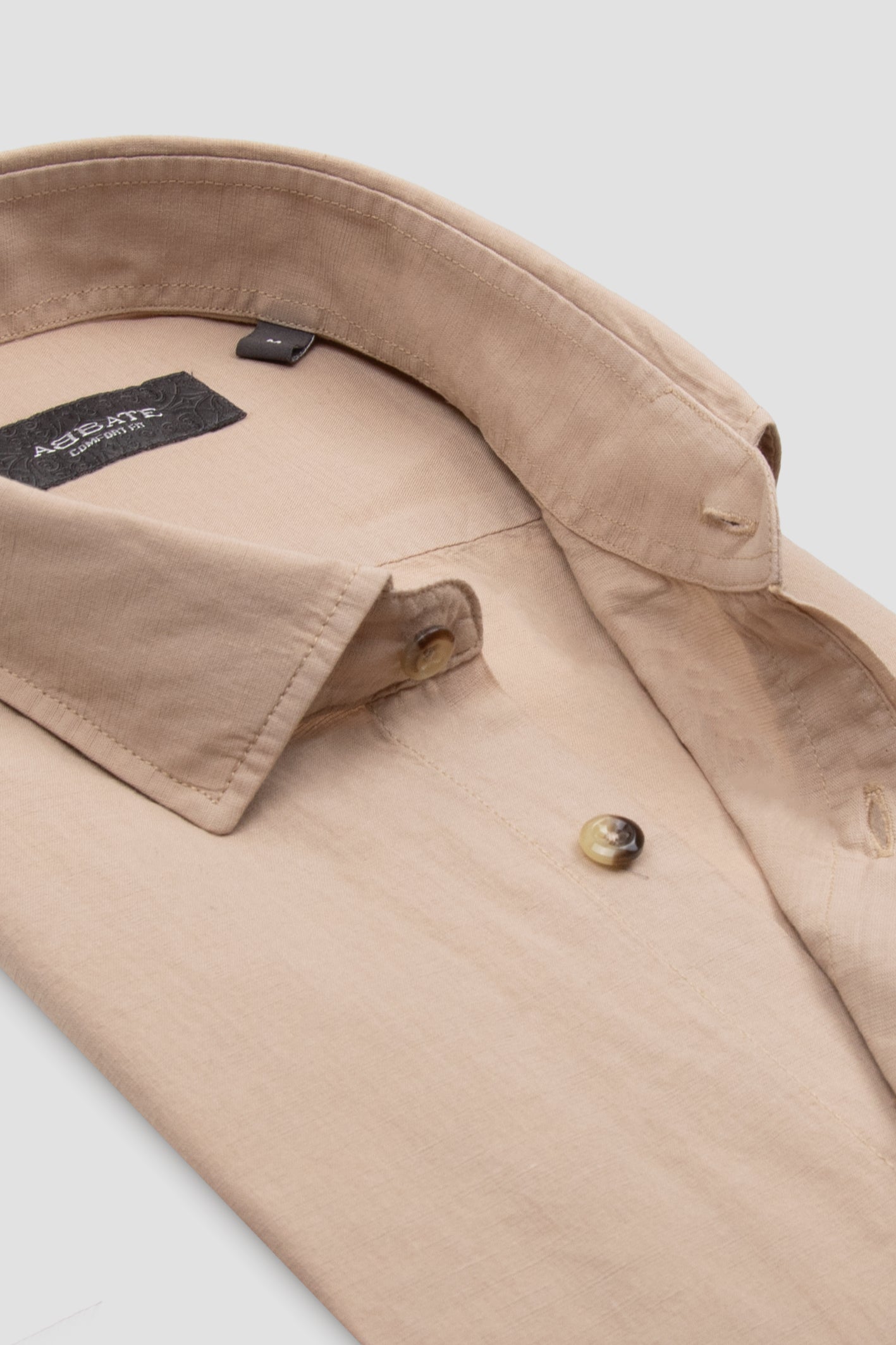 Abbate Costa Keten Pamuk Keten Karışımlı Comfort Fit Bej Klasik Yaka Erkek Düz Gömlek