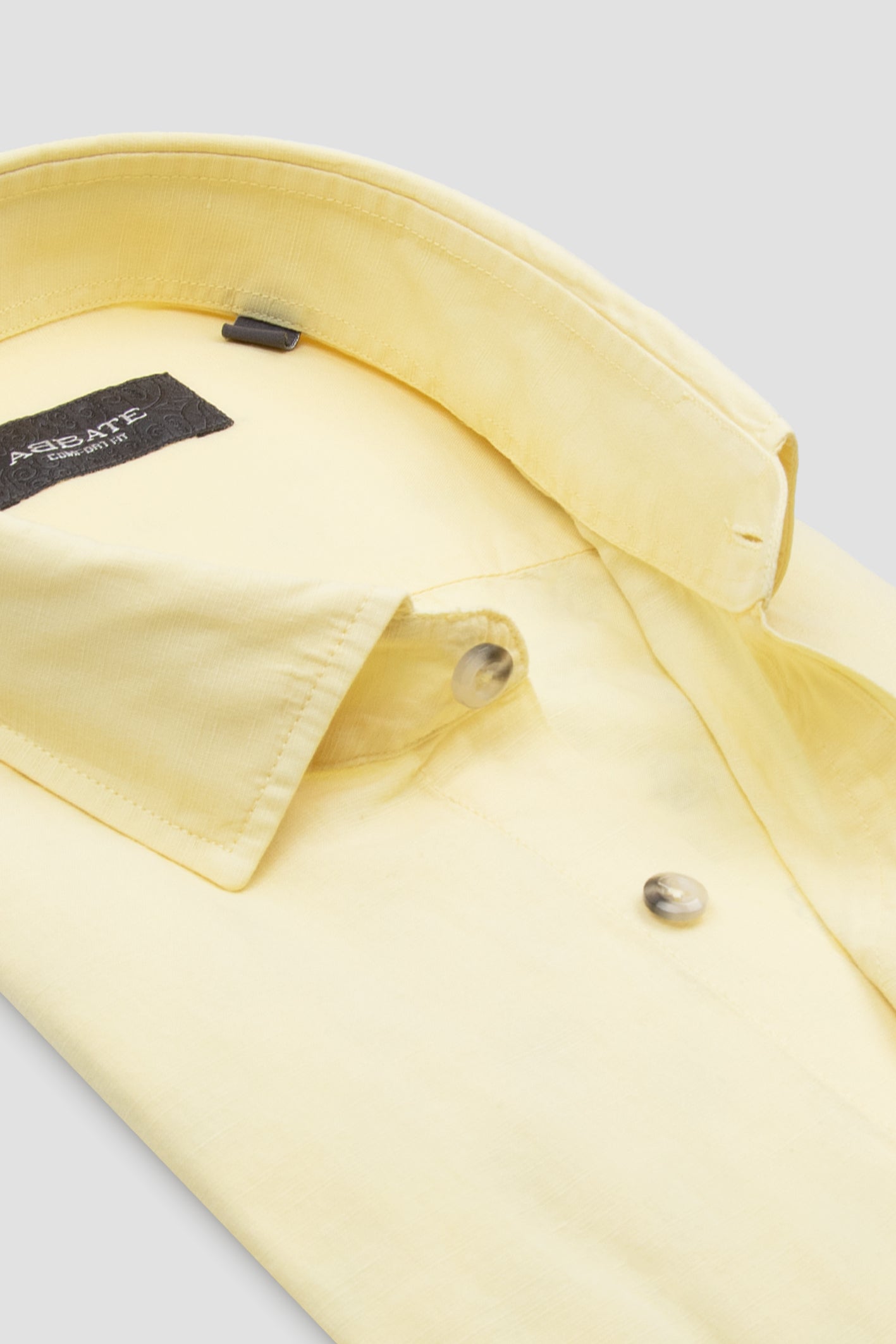 Abbate Costa Keten Pamuk Keten Karışımlı Comfort Fit Sarı Klasik Yaka Erkek Düz Gömlek