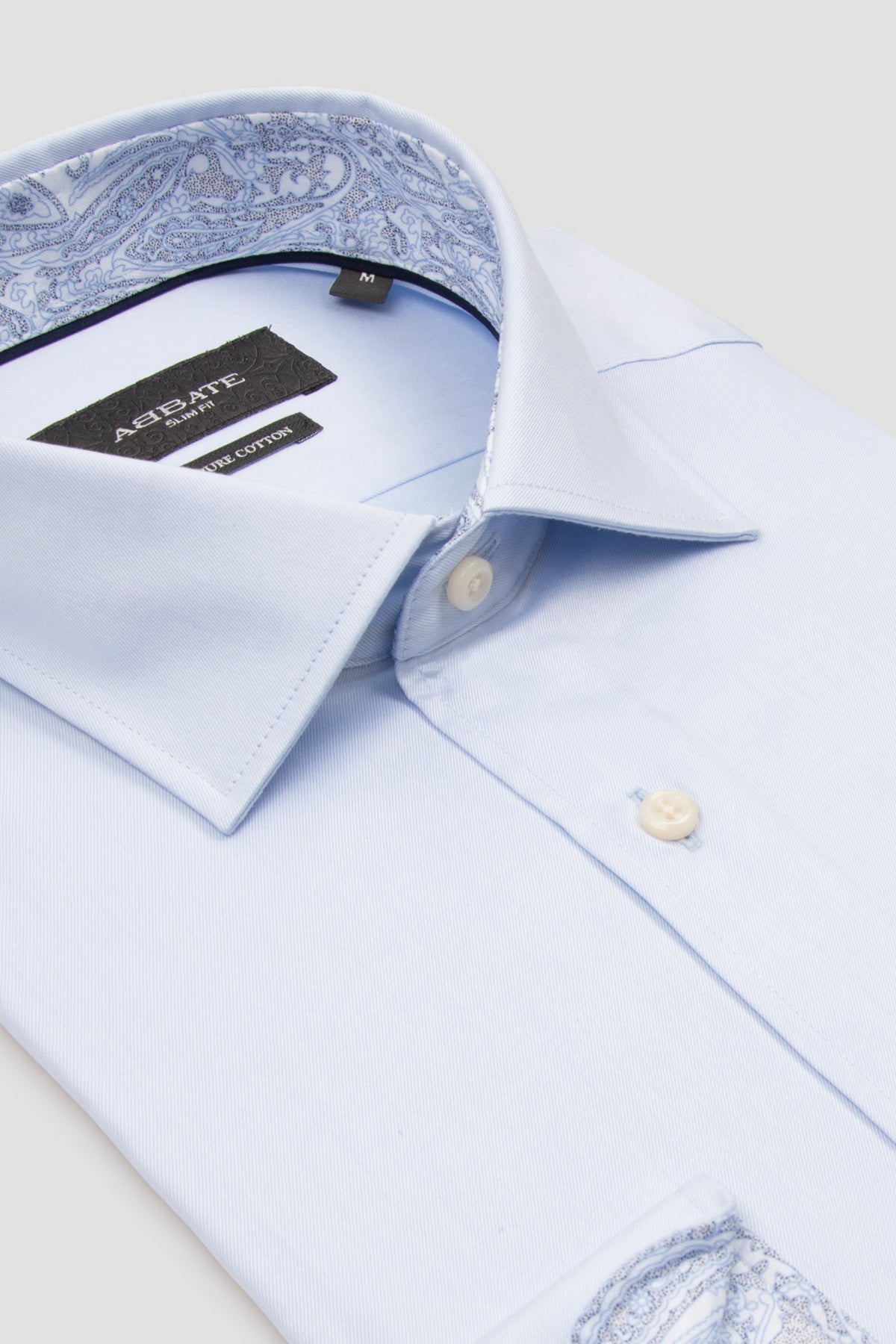 Abbate Martino Twill Pamuklu Slim Fit Açık Mavi Klasik Yaka Erkek Düz Gömlek