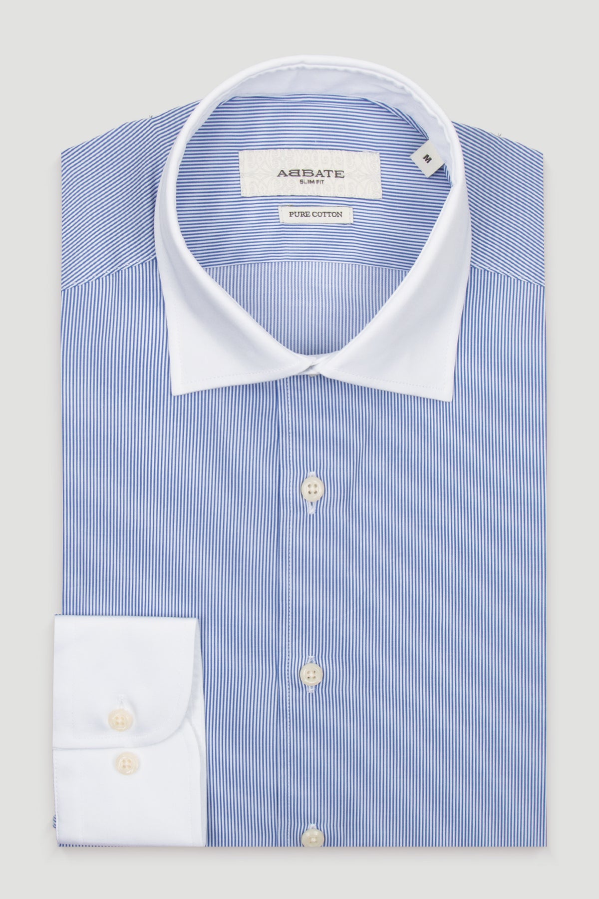 Abbate Gabrio Poplin %100 Pamuk Slim Fit Koyu Mavi Klasik Yaka Erkek Çizgili Gömlek