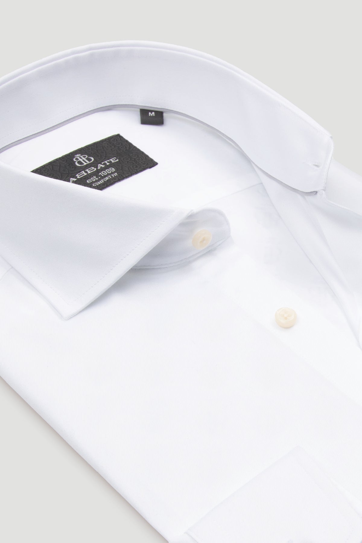 Abbate Adriano Twill %100 Pamuk Comfort Fit Beyaz İtalyan Yaka Erkek Düz Gömlek