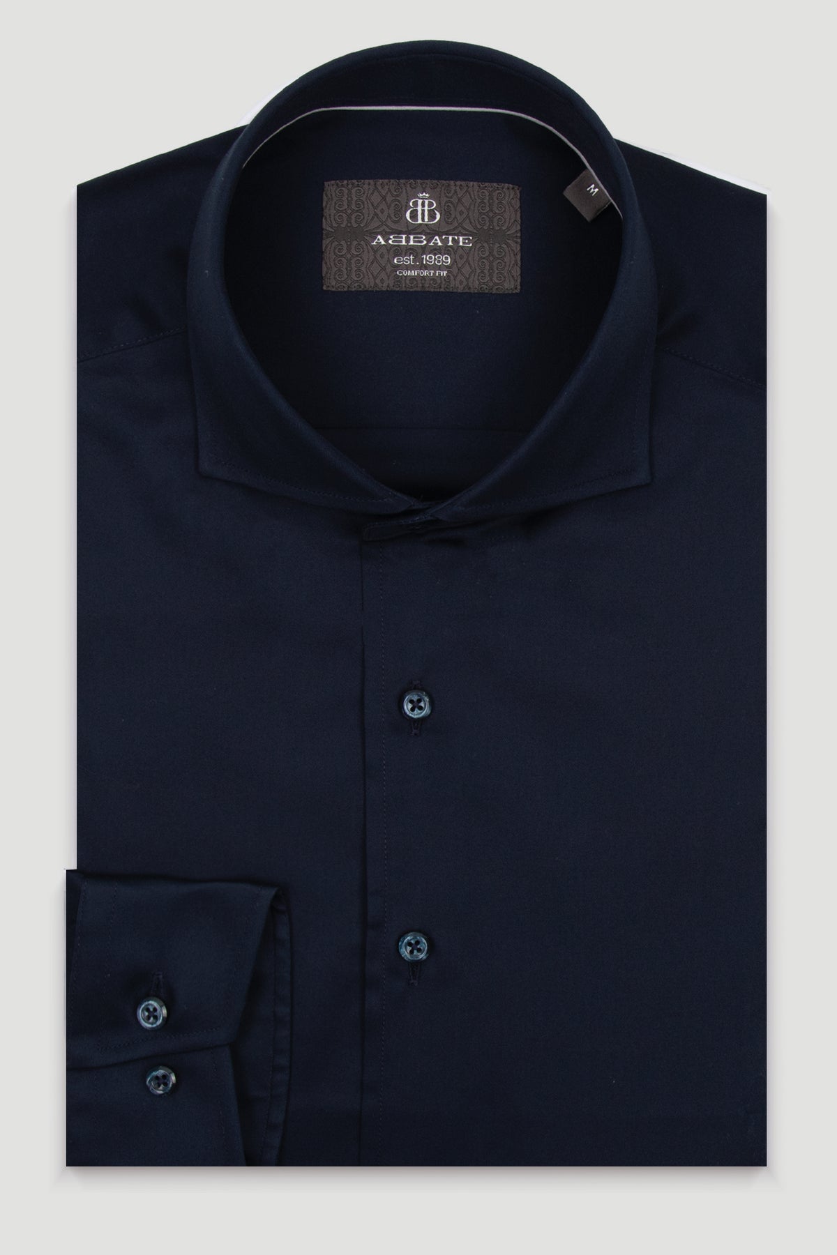 Abbate Adriano Twill %100 Pamuk Comfort Fit Lacivert İtalyan Yaka Erkek Düz Gömlek