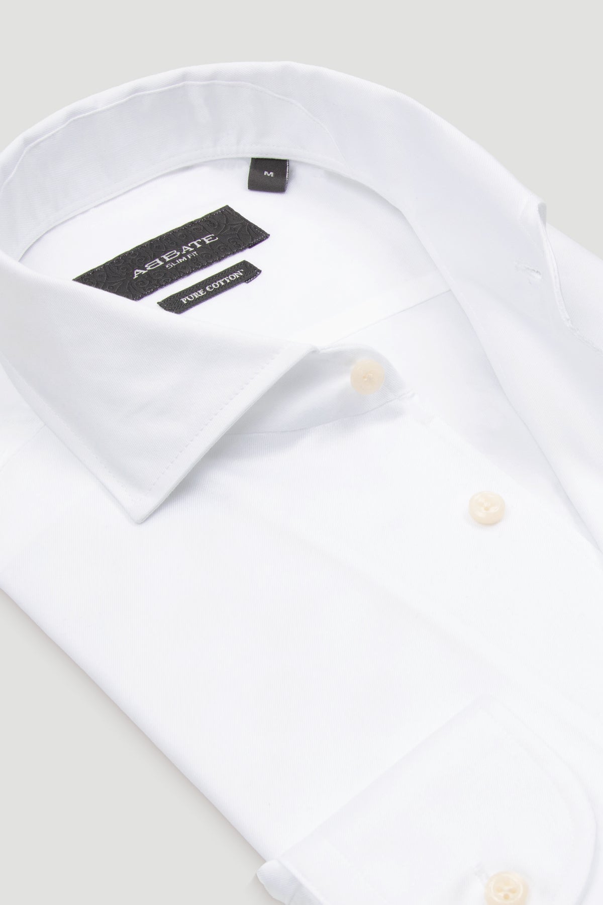 Abbate Noble Twill %100 Pamuk Slim Fit Beyaz Mostra Yaka Erkek Düz Gömlek