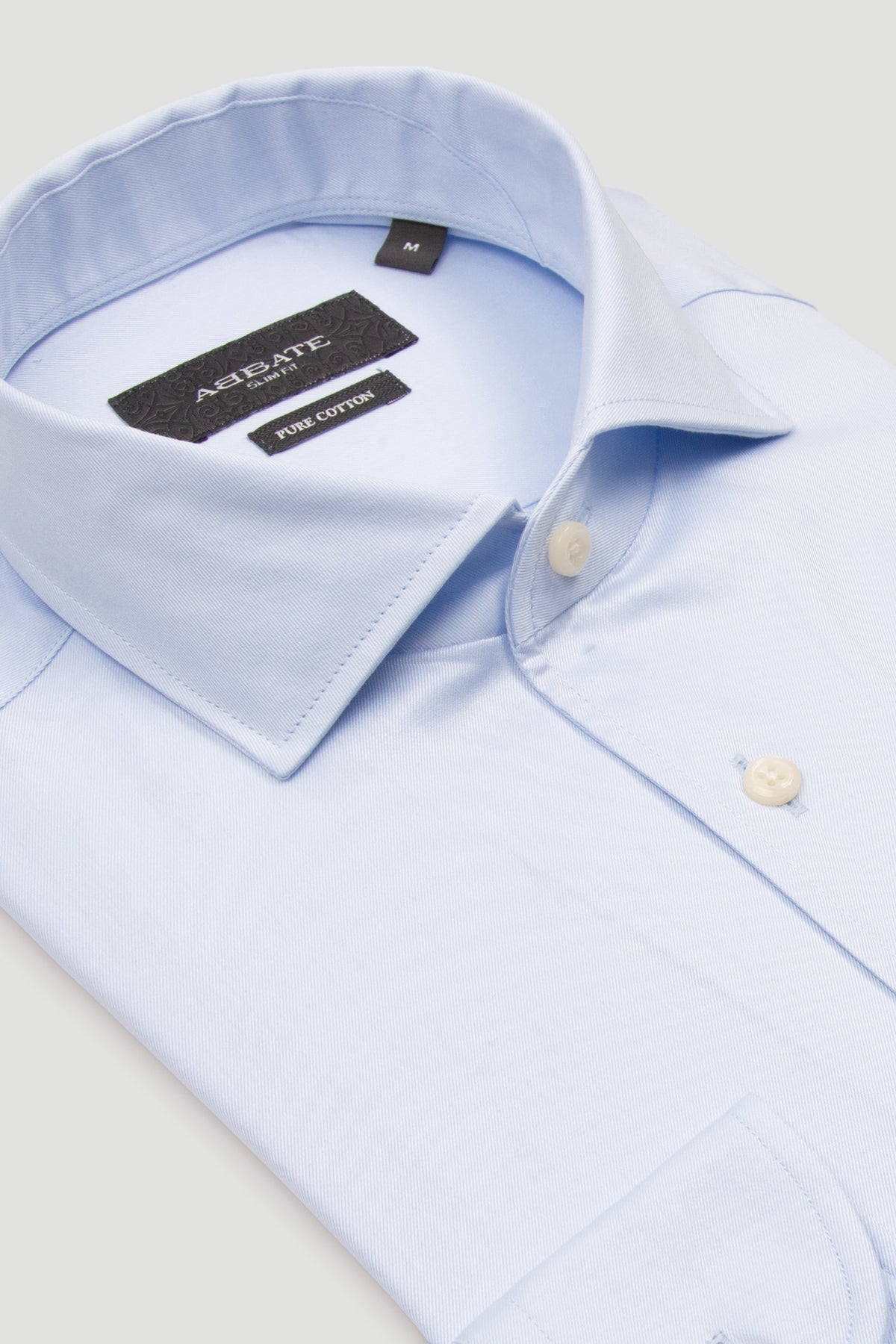 Abbate Noble Twill %100 Pamuk Slim Fit Açık Mavi Mostra Yaka Erkek Düz Gömlek