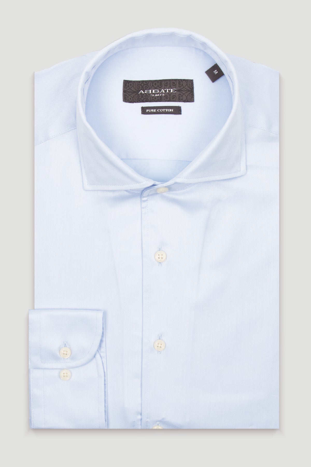 Abbate Noble Twill %100 Pamuk Slim Fit Açık Mavi Mostra Yaka Erkek Düz Gömlek