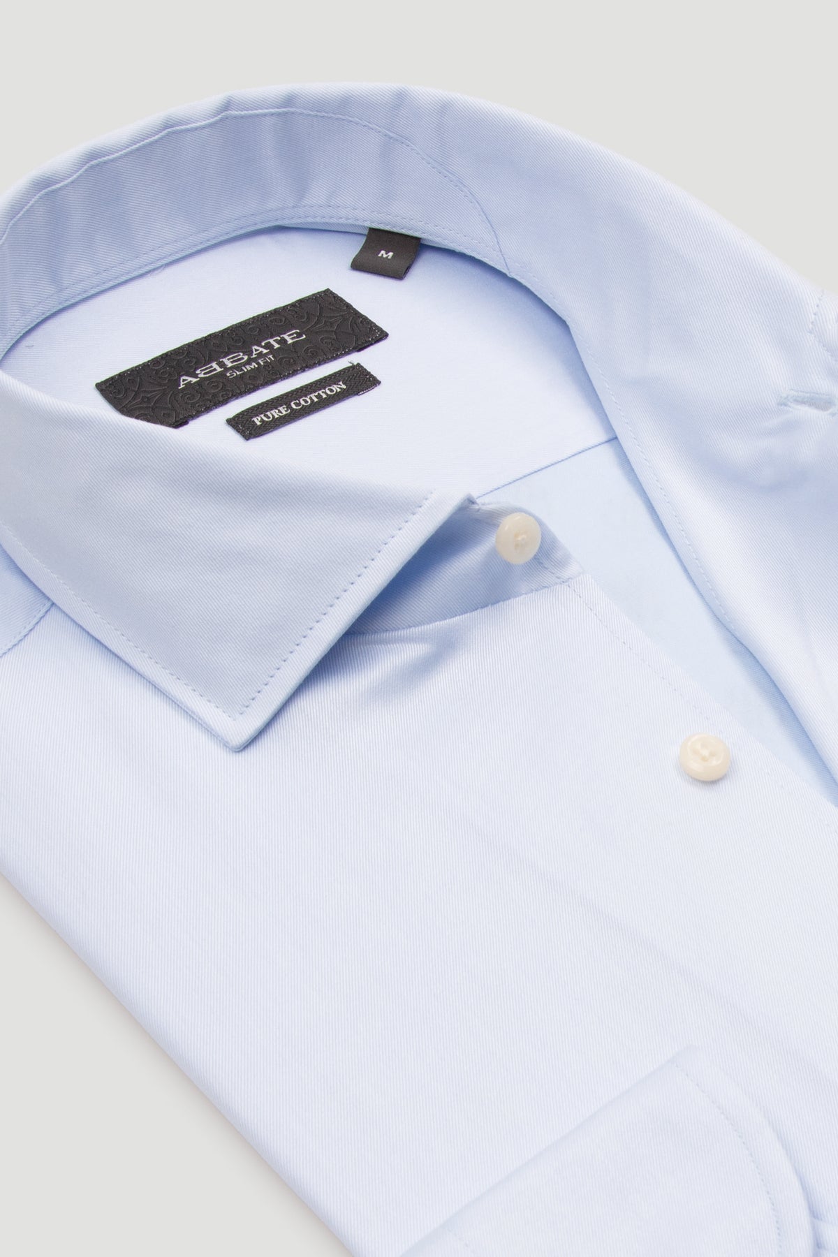 Abbate Noble Twill %100 Pamuk Slim Fit Açık Mavi Mostra Yaka Erkek Düz Gömlek