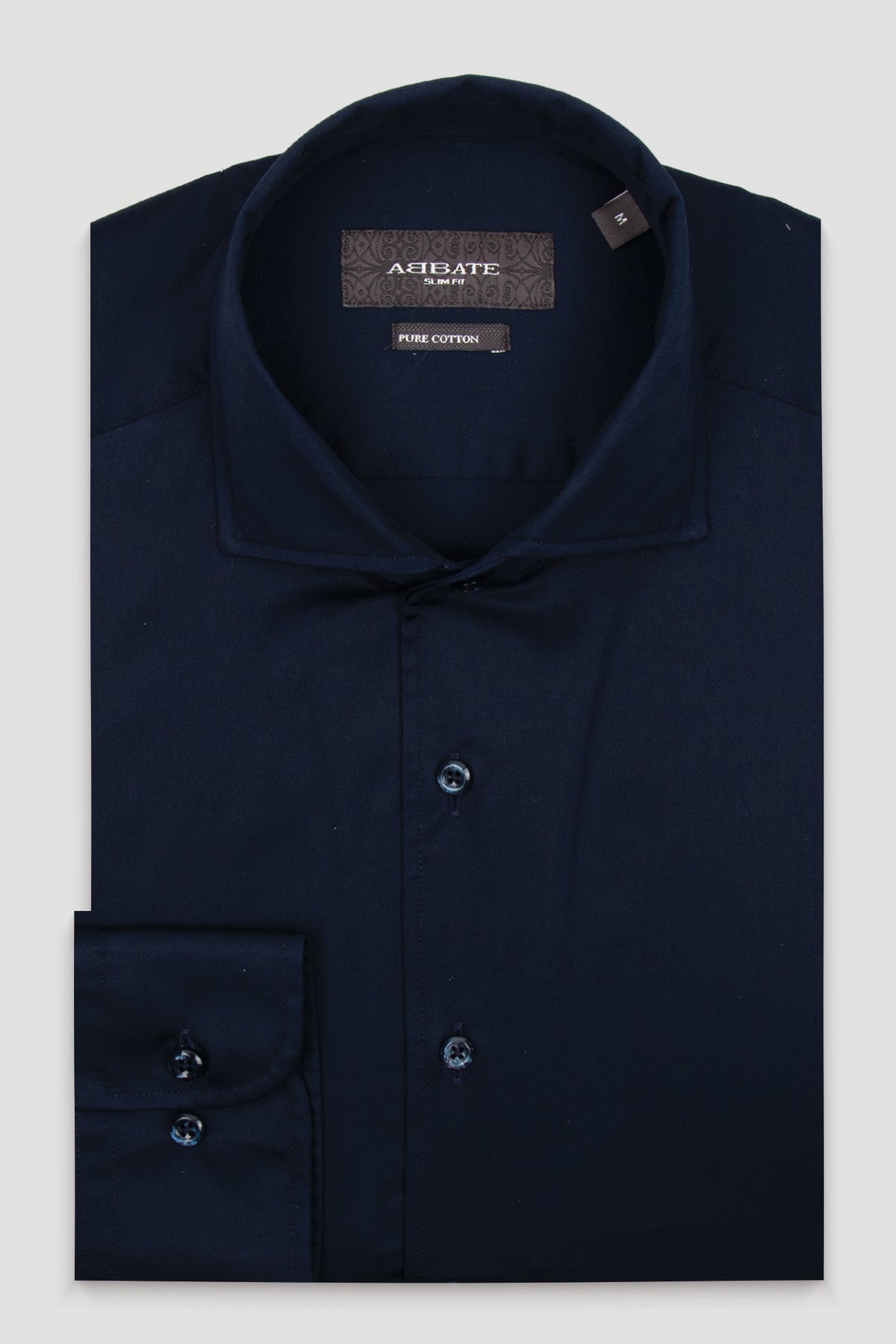 Abbate Noble Twill %100 Pamuk Slim Fit Lacivert Mostra Yaka Erkek Düz Gömlek