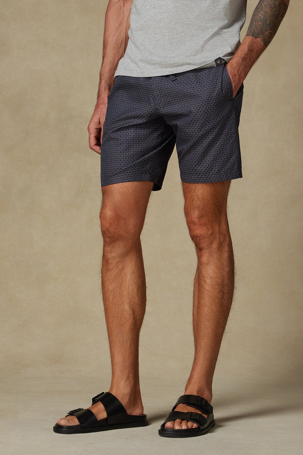 Abbate Sky Poplin Pamuklu Comfort Fit Siyah Erkek Kareli Şort