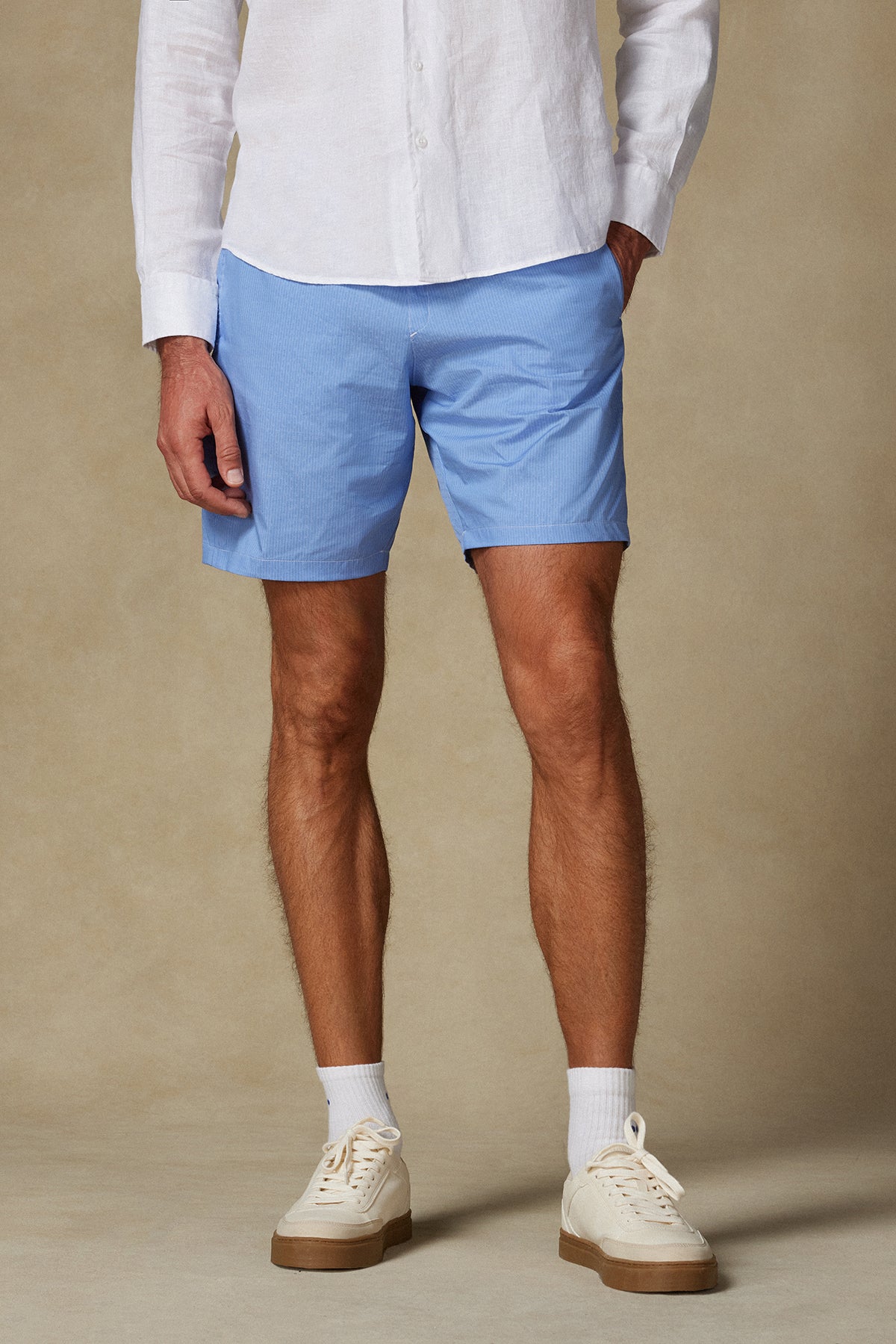 Abbate Sky Poplin Pamuklu Comfort Fit Koyu Mavi Erkek Çizgili Şort