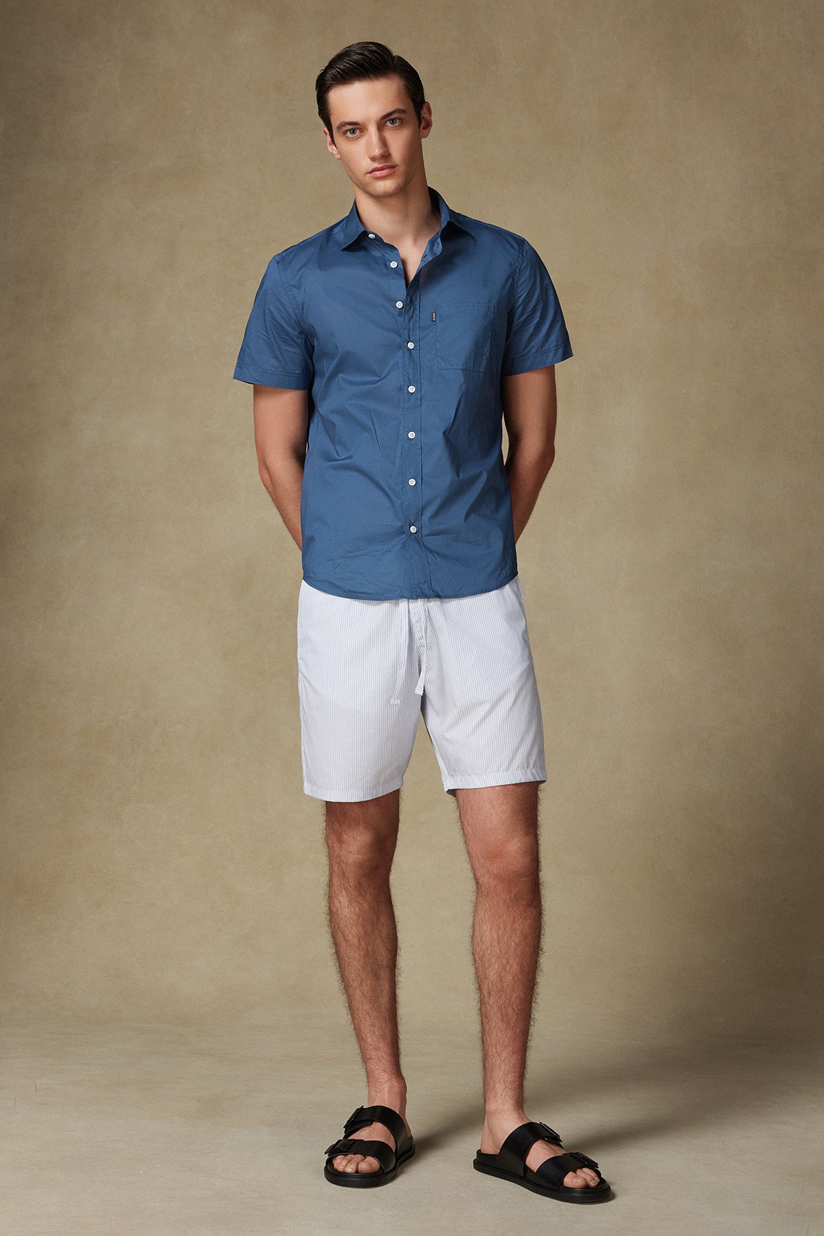 Abbate Sky Poplin Pamuklu Comfort Fit Açık Mavi Erkek Çizgili Şort