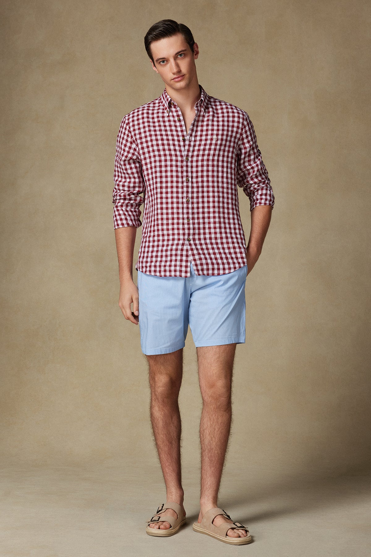 Abbate Sky Poplin Stretch Pamuk Karışımlı Comfort Fit Açık Mavi Erkek Kareli Şort