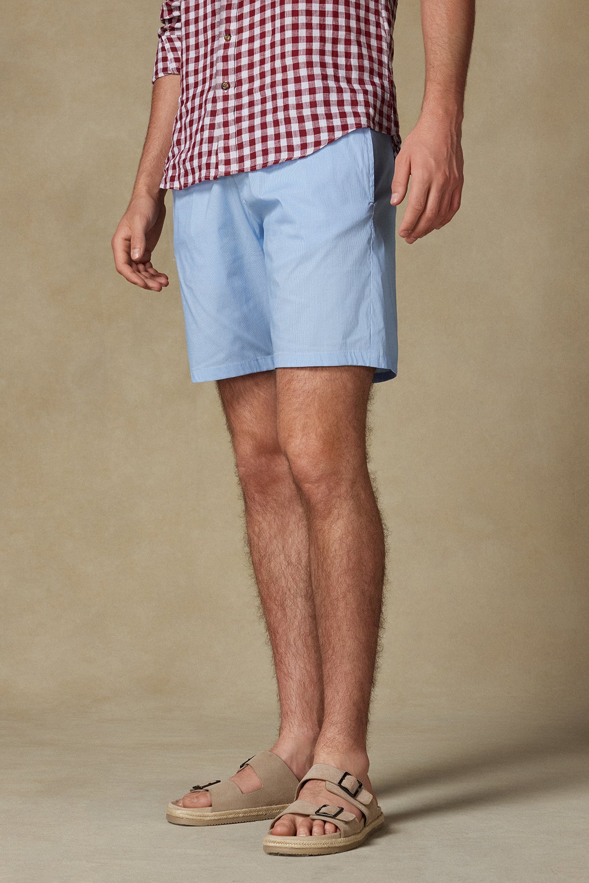 Abbate Sky Poplin Stretch Pamuk Karışımlı Comfort Fit Açık Mavi Erkek Kareli Şort