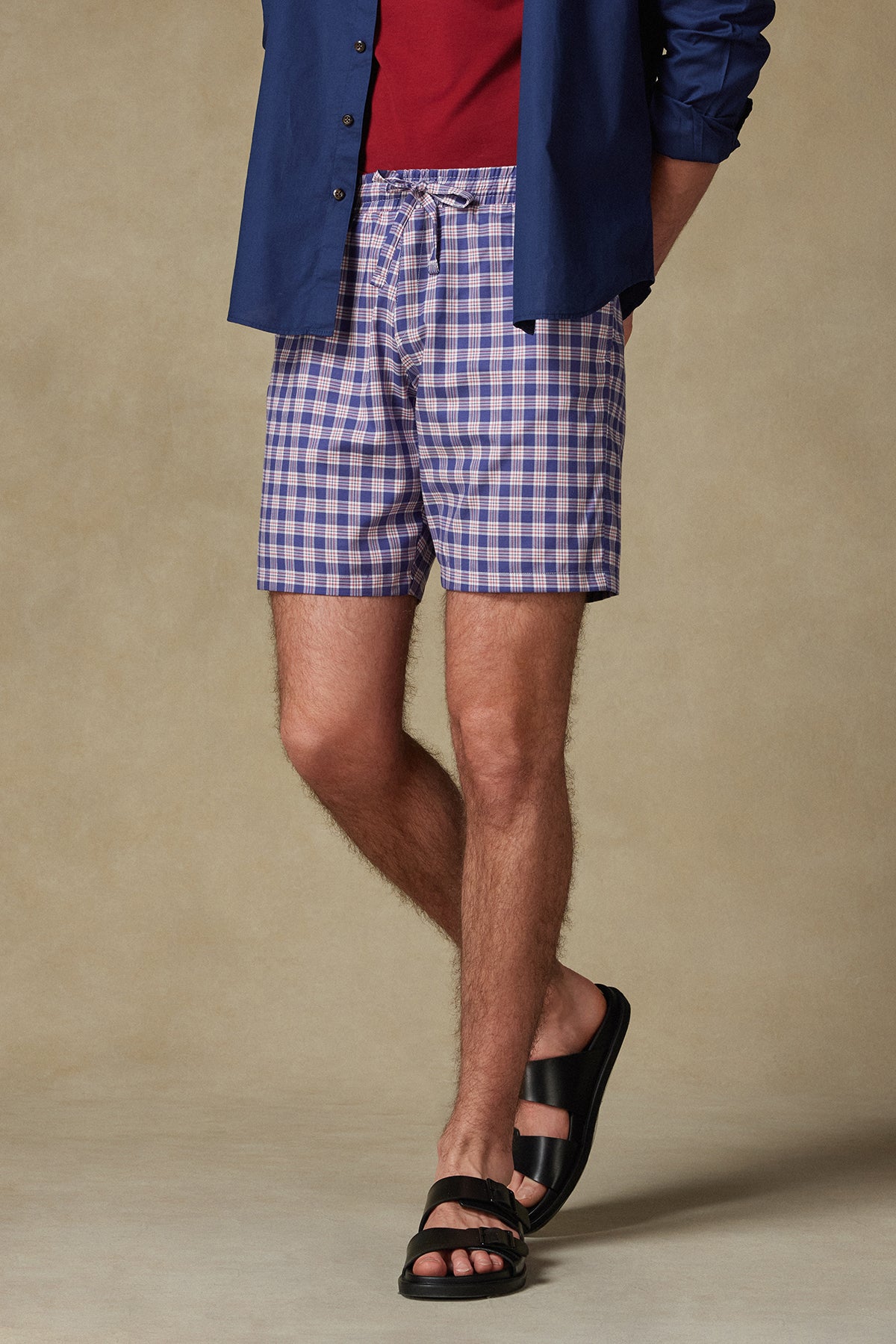 Abbate Sky Poplin Stretch Pamuk Karışımlı Comfort Fit Koyu Mavi Erkek Ekoseli Şort