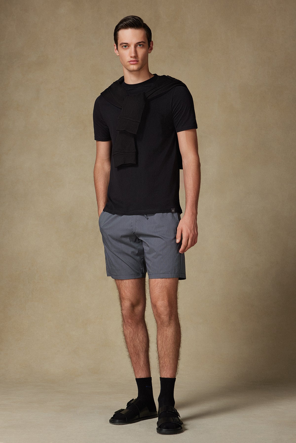 Abbate Sky Poplin Stretch Pamuk Karışımlı Comfort Fit Siyah Erkek Kareli Şort