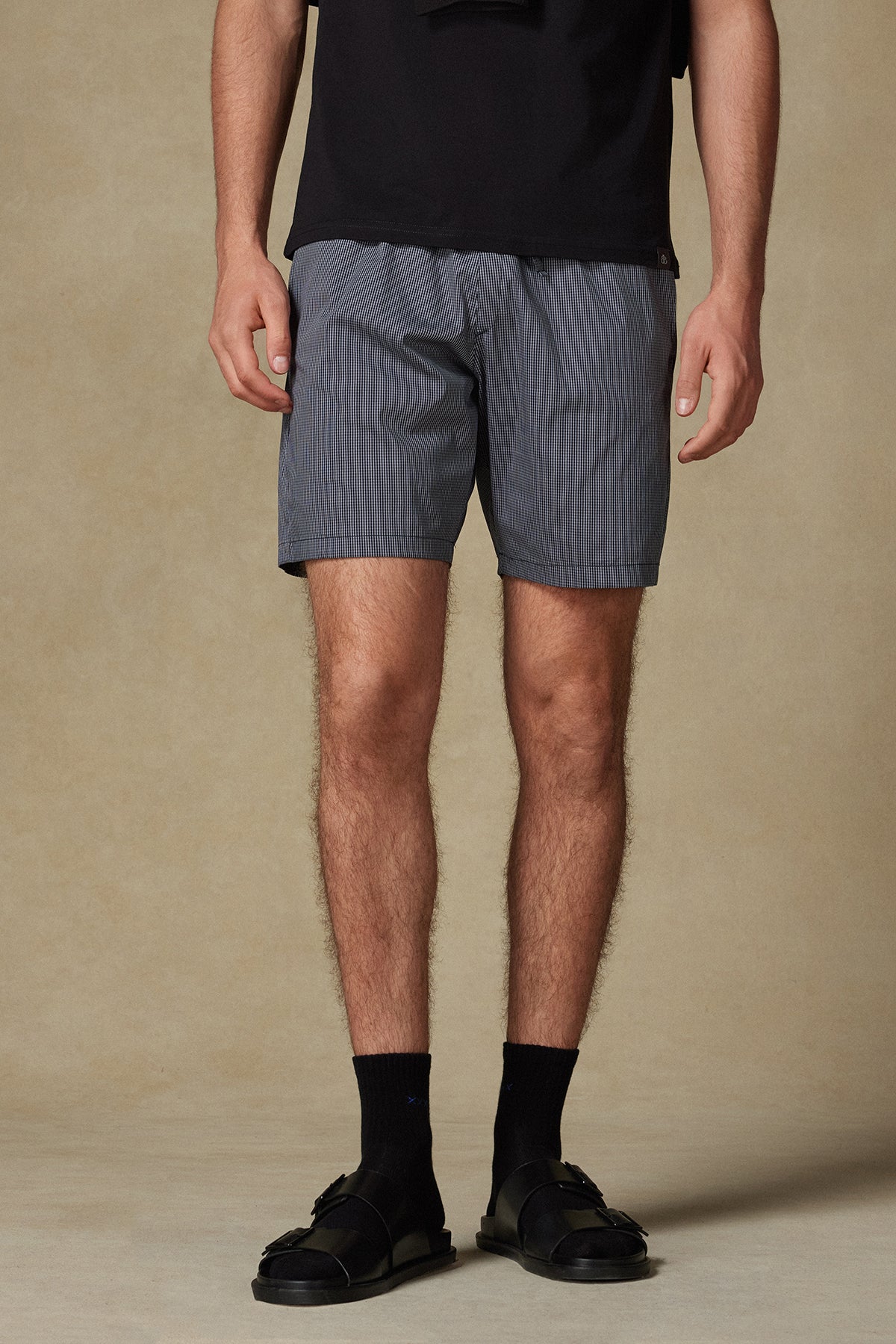 Abbate Sky Poplin Stretch Pamuk Karışımlı Comfort Fit Siyah Erkek Kareli Şort