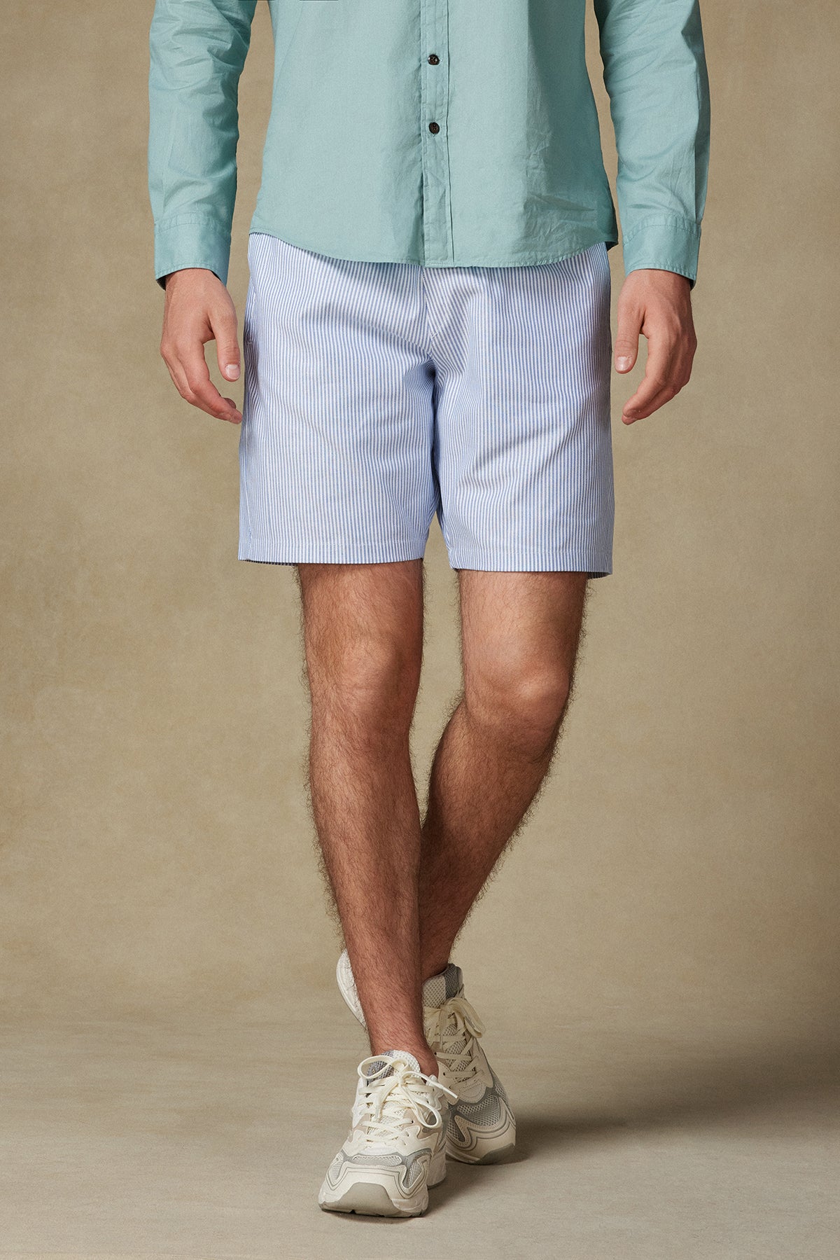 Abbate Sky Oxford Stretch Pamuk Karışımlı Comfort Fit Koyu Mavi Erkek Çizgili Şort