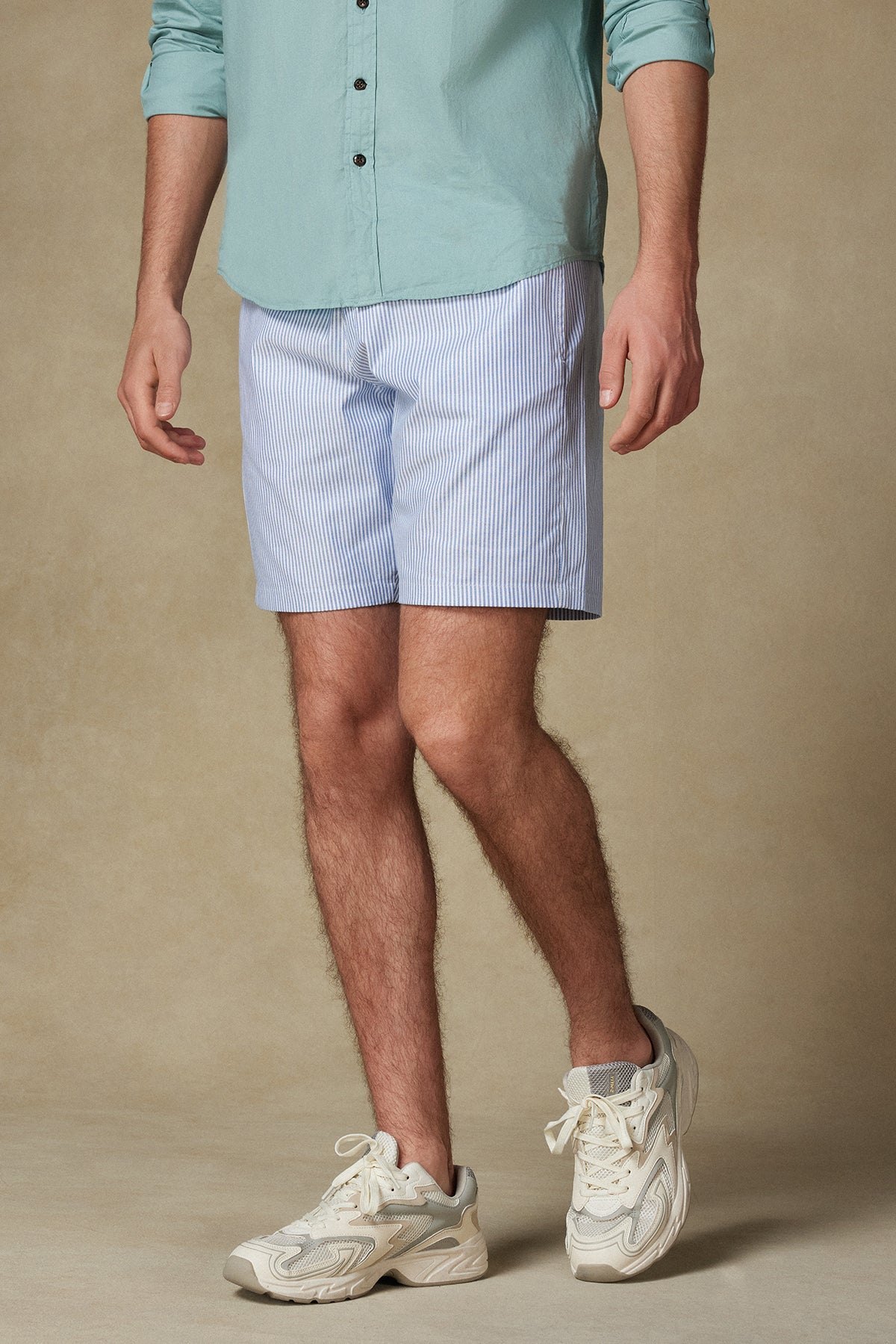 Abbate Sky Oxford Stretch Pamuk Karışımlı Comfort Fit Koyu Mavi Erkek Çizgili Şort