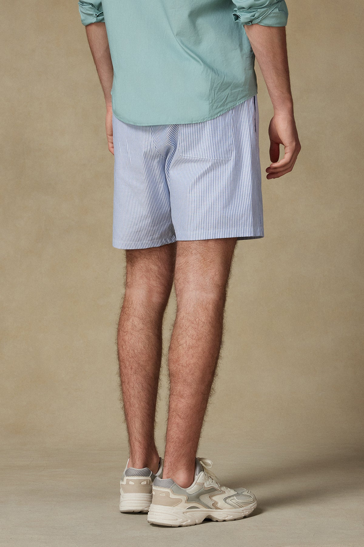 Abbate Sky Oxford Stretch Pamuk Karışımlı Comfort Fit Koyu Mavi Erkek Çizgili Şort