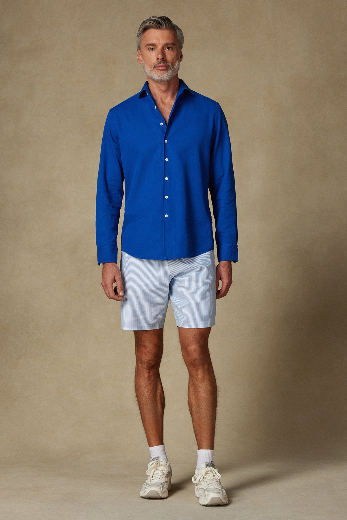 Abbate Sky Oxford Stretch Pamuk Karışımlı Comfort Fit Açık Mavi Erkek Çizgili Şort