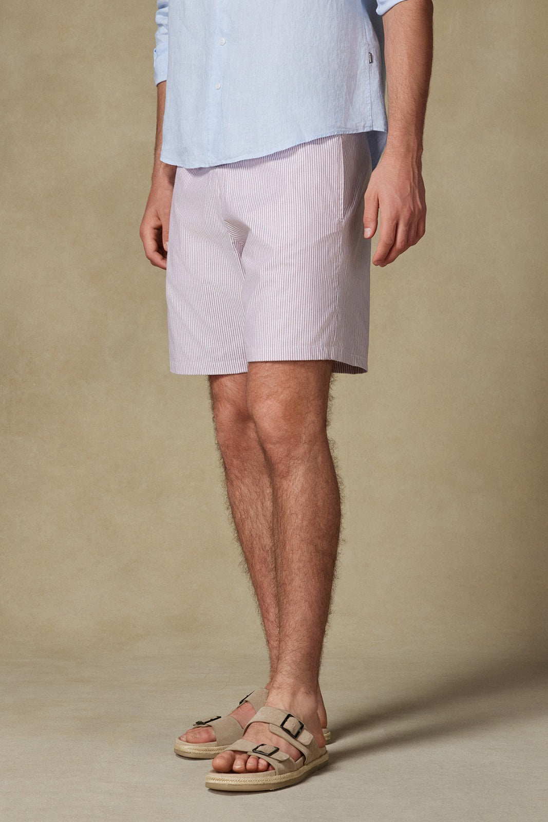 Abbate Sky Oxford Stretch Pamuk Karışımlı Comfort Fit Bordo Erkek Çizgili Şort