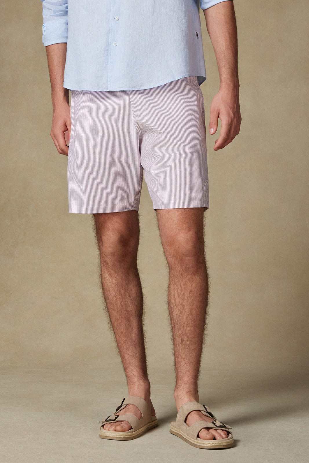 Abbate Sky Oxford Stretch Pamuk Karışımlı Comfort Fit Bordo Erkek Çizgili Şort