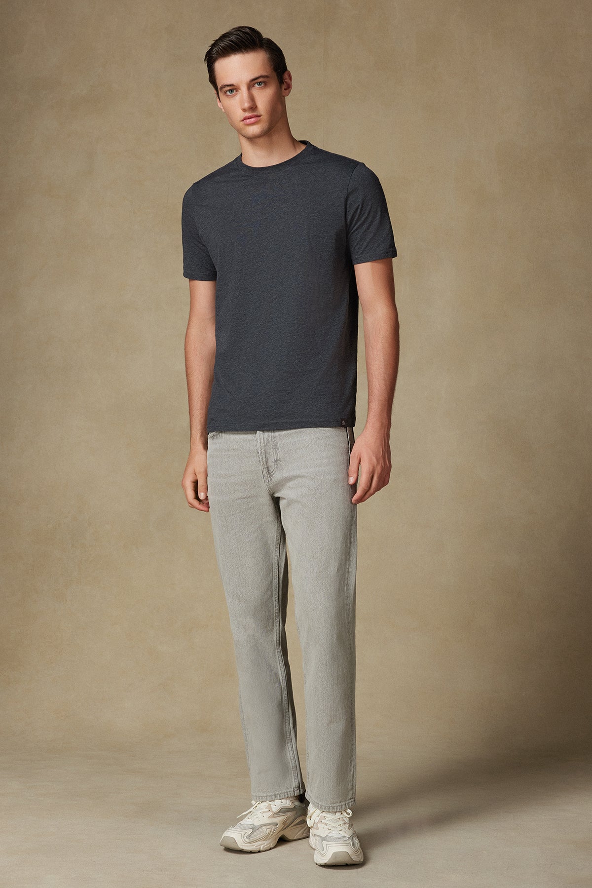Abbate Easy Penye Pamuklu Comfort Fit Koyu Gri Bisiklet Yaka Erkek Düz T-Shirt