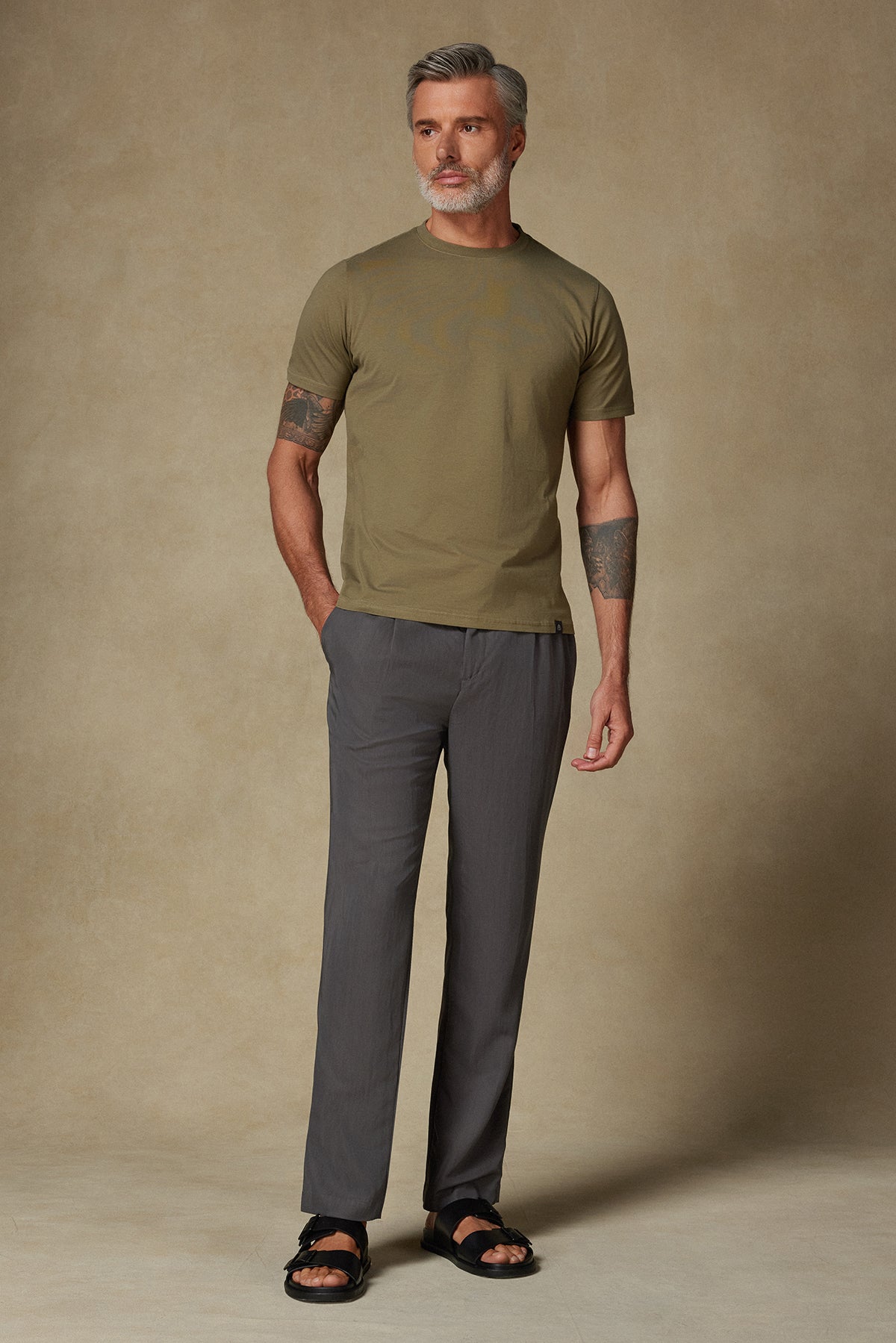 Abbate Easy Penye Pamuklu Comfort Fit Haki Bisiklet Yaka Erkek Düz T-Shirt