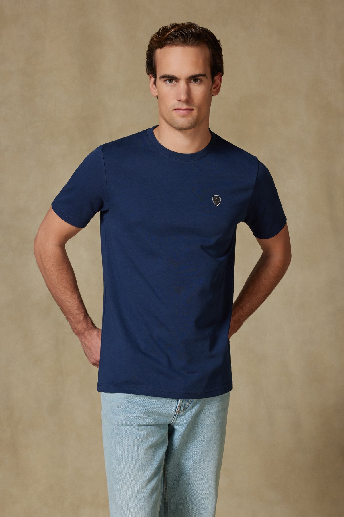 Abbate Edge Kalın Penye %100 Pamuk Comfort Fit Lacivert Bisiklet Yaka Erkek Düz T-Shirt