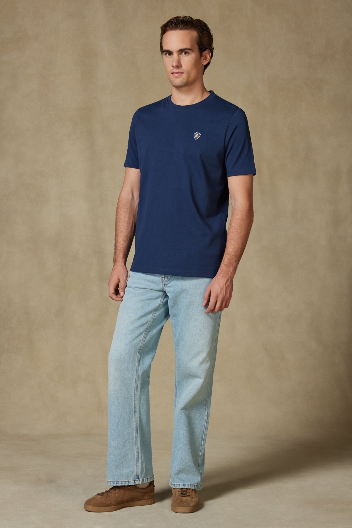 Abbate Edge Kalın Penye %100 Pamuk Comfort Fit Lacivert Bisiklet Yaka Erkek Düz T-Shirt