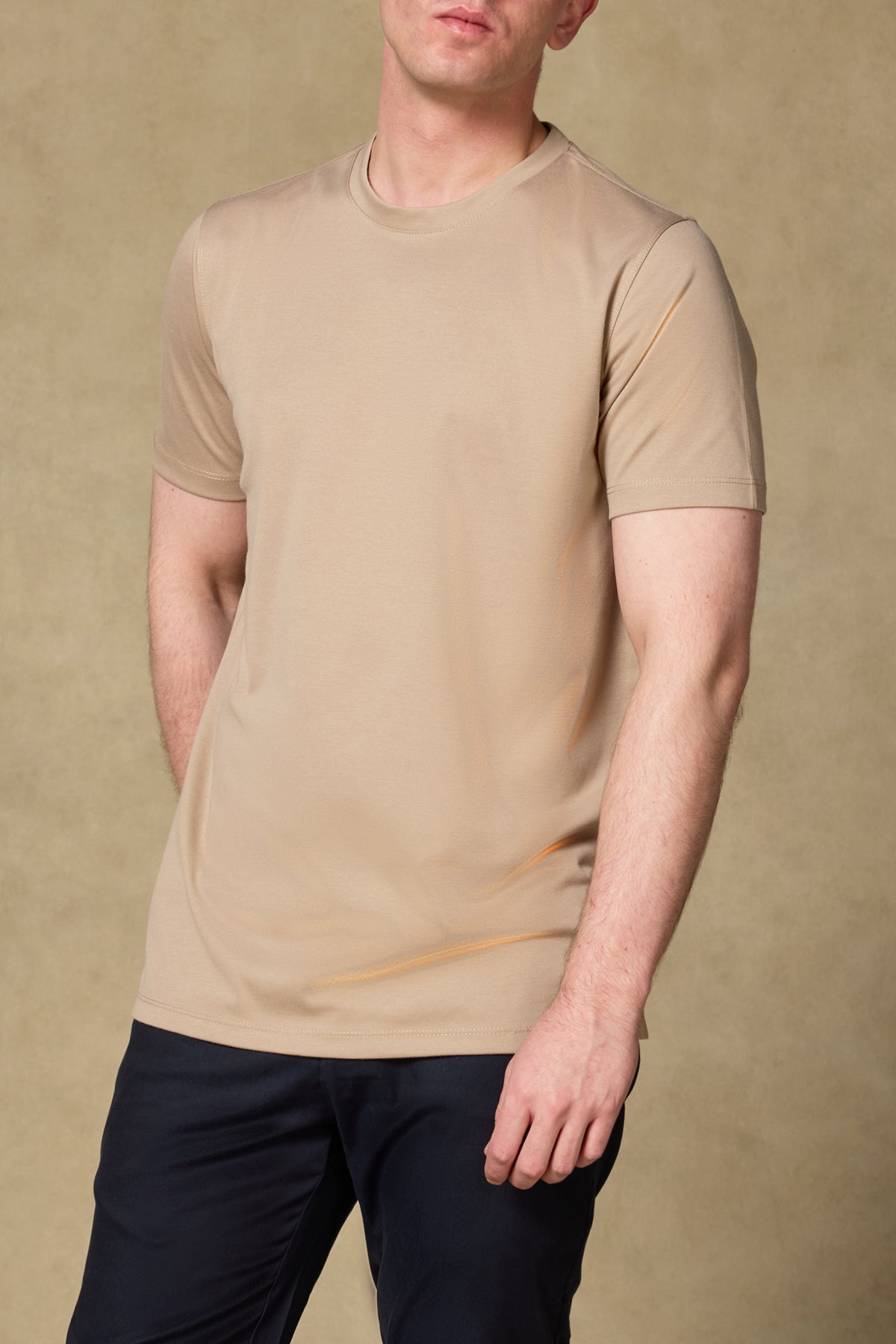 Abbate Palm Merserize Pamuklu Modern Fit Koyu Bej Bisiklet Yaka Erkek Düz Polo Shirt
