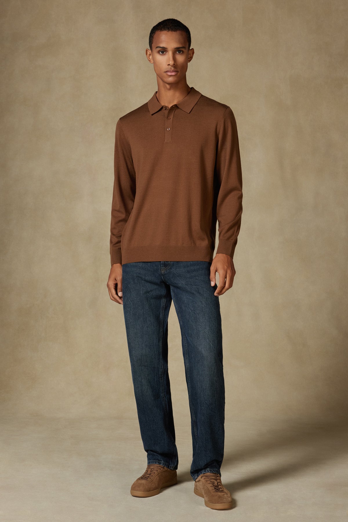 Abbate Nord Örme %100 Yün Modern Fit Kahverengi Polo Yaka Erkek Düz Triko