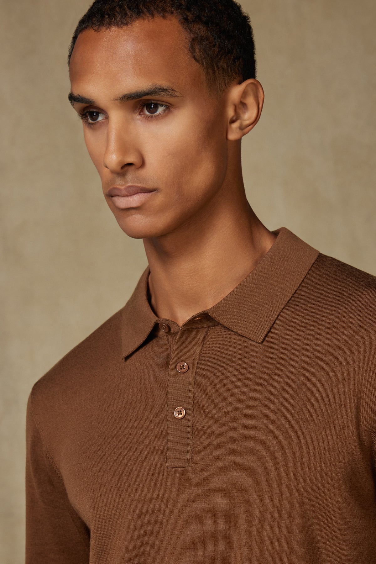 Abbate Nord Örme %100 Yün Modern Fit Kahverengi Polo Yaka Erkek Düz Triko