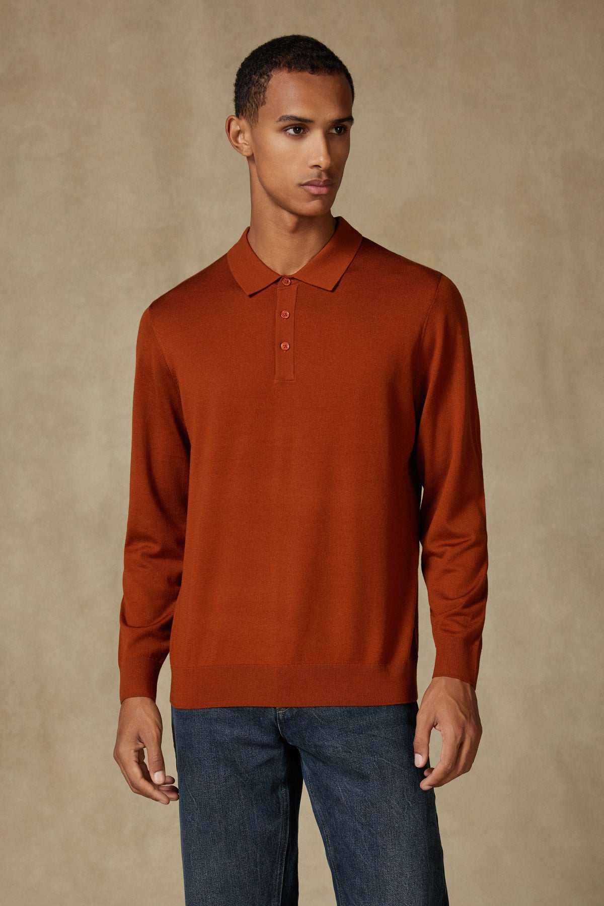 Abbate Nord Örme %100 Yün Modern Fit Kiremit Polo Yaka Erkek Düz Triko